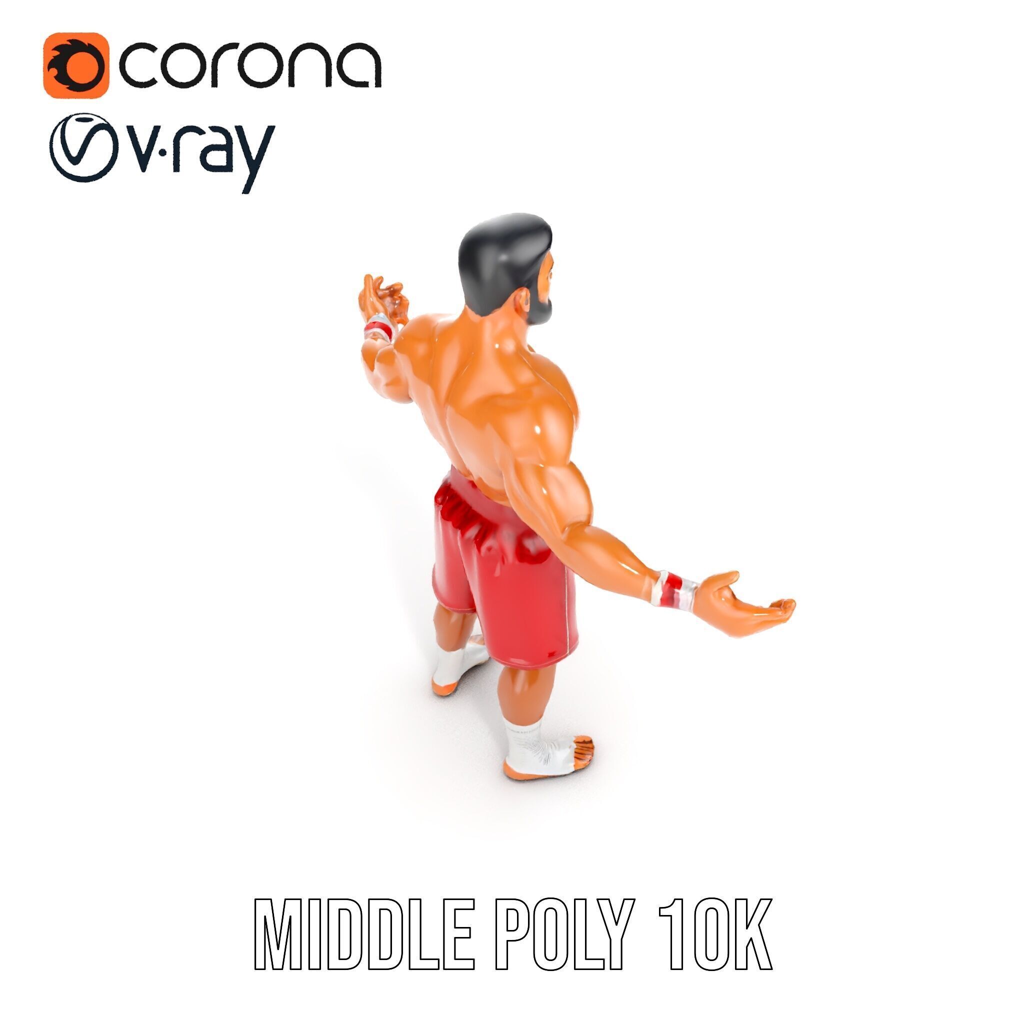 Boxer Warrior Character Rigged and Animated D Model Low-poly 3D model_36