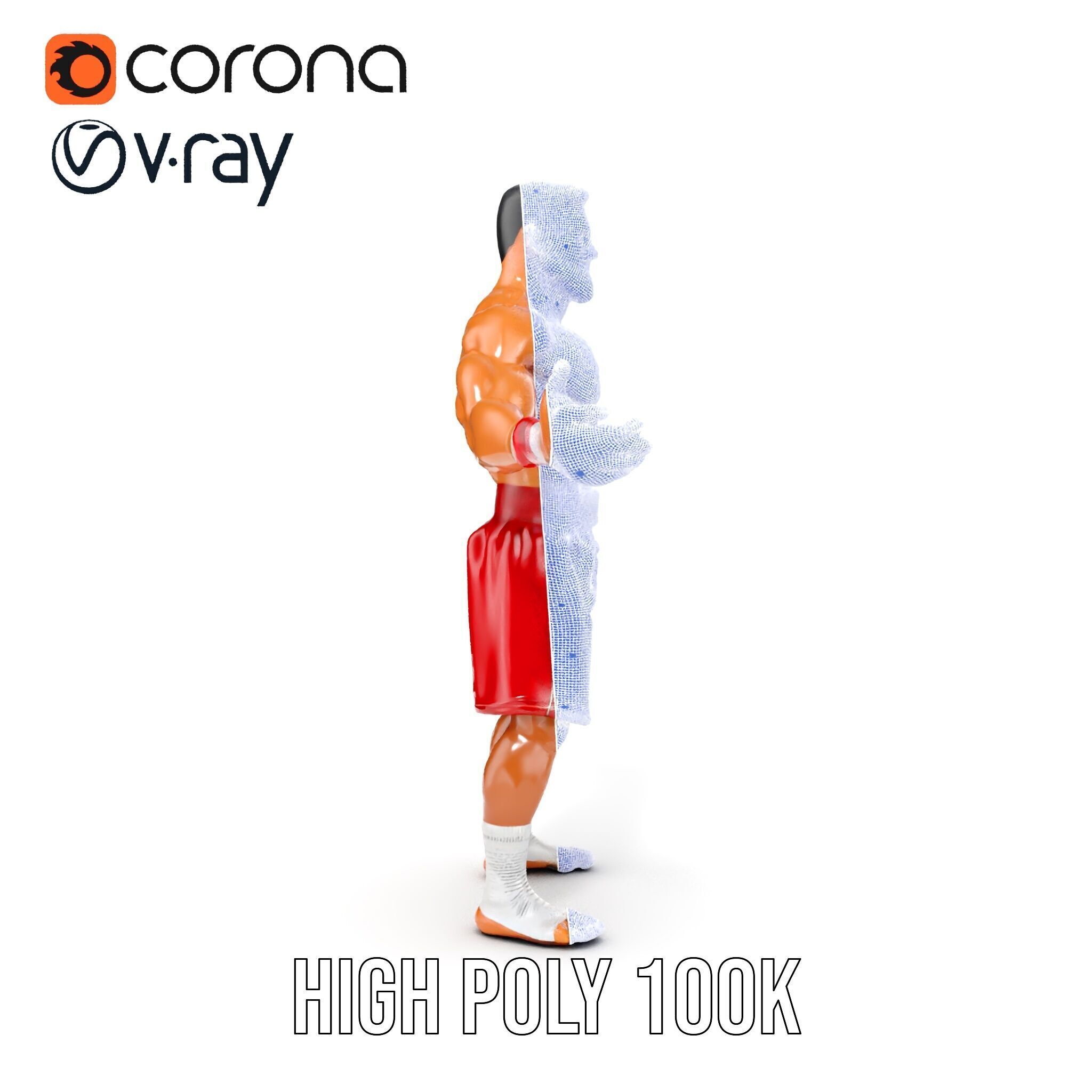 Boxer Warrior Character Rigged and Animated D Model Low-poly 3D model_40