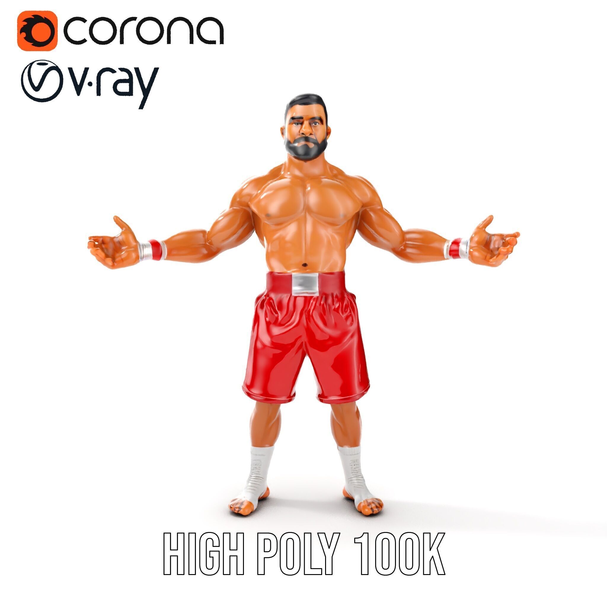 Boxer Warrior Character Rigged and Animated D Model Low-poly 3D model_27
