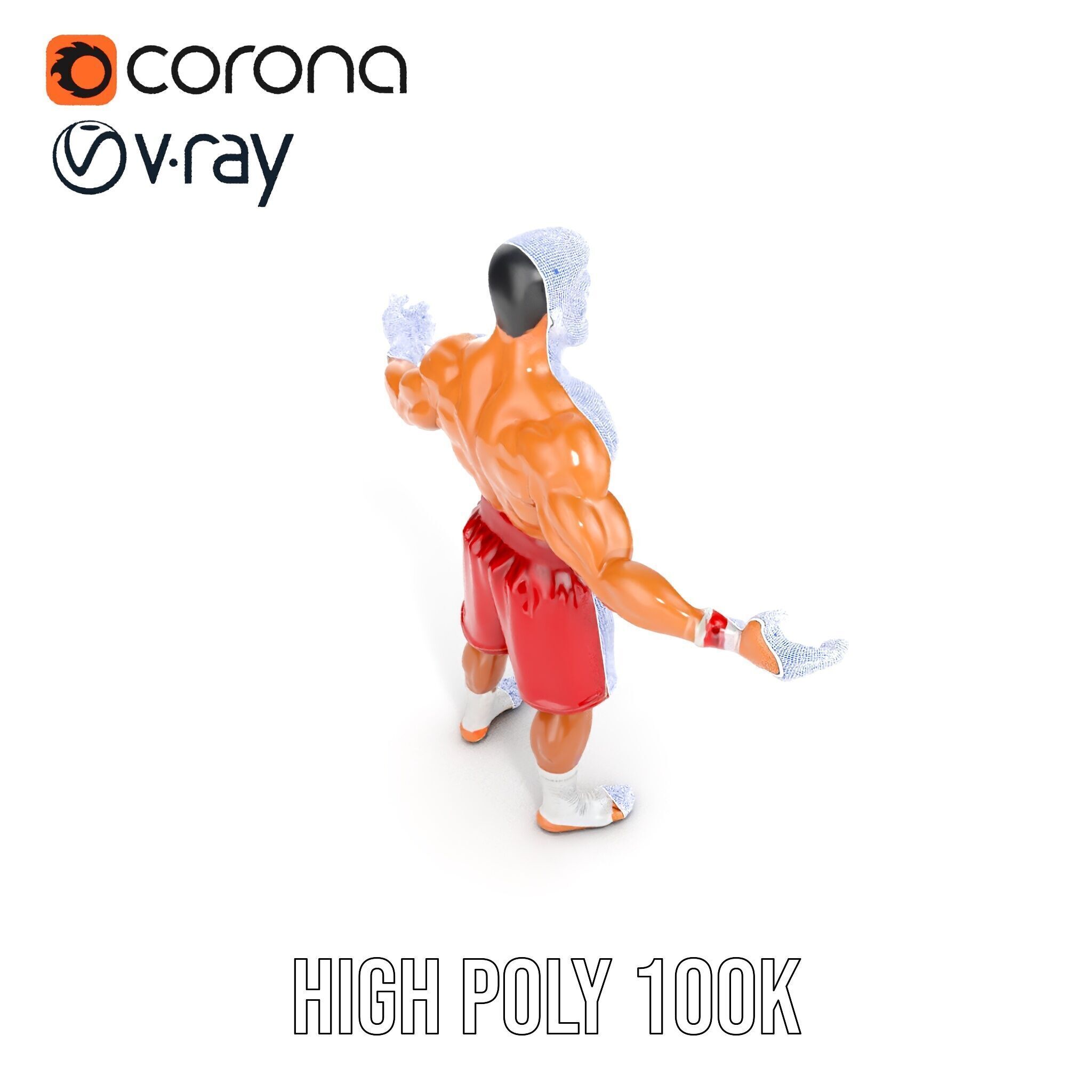 Boxer Warrior Character Rigged and Animated D Model Low-poly 3D model_35