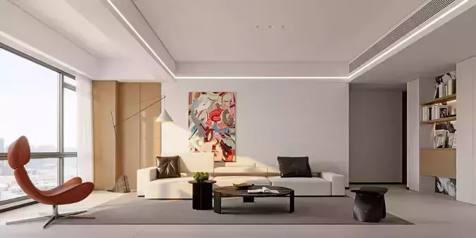 Modern Minimalist Living Room with Abstract Wall 398 3D model