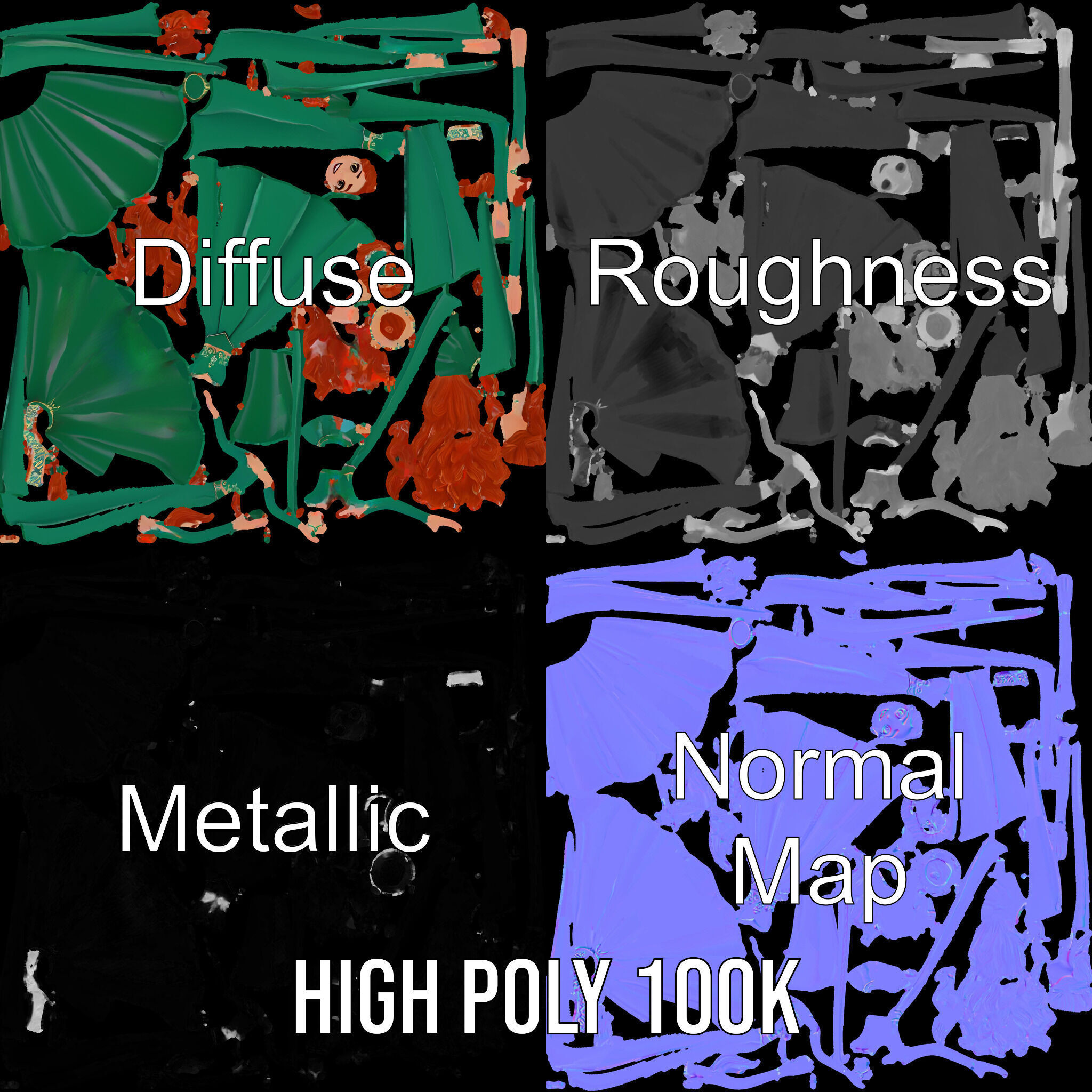 Elegant RedHaired Princess Character  Rigged and Animated Low-poly 3D model_3