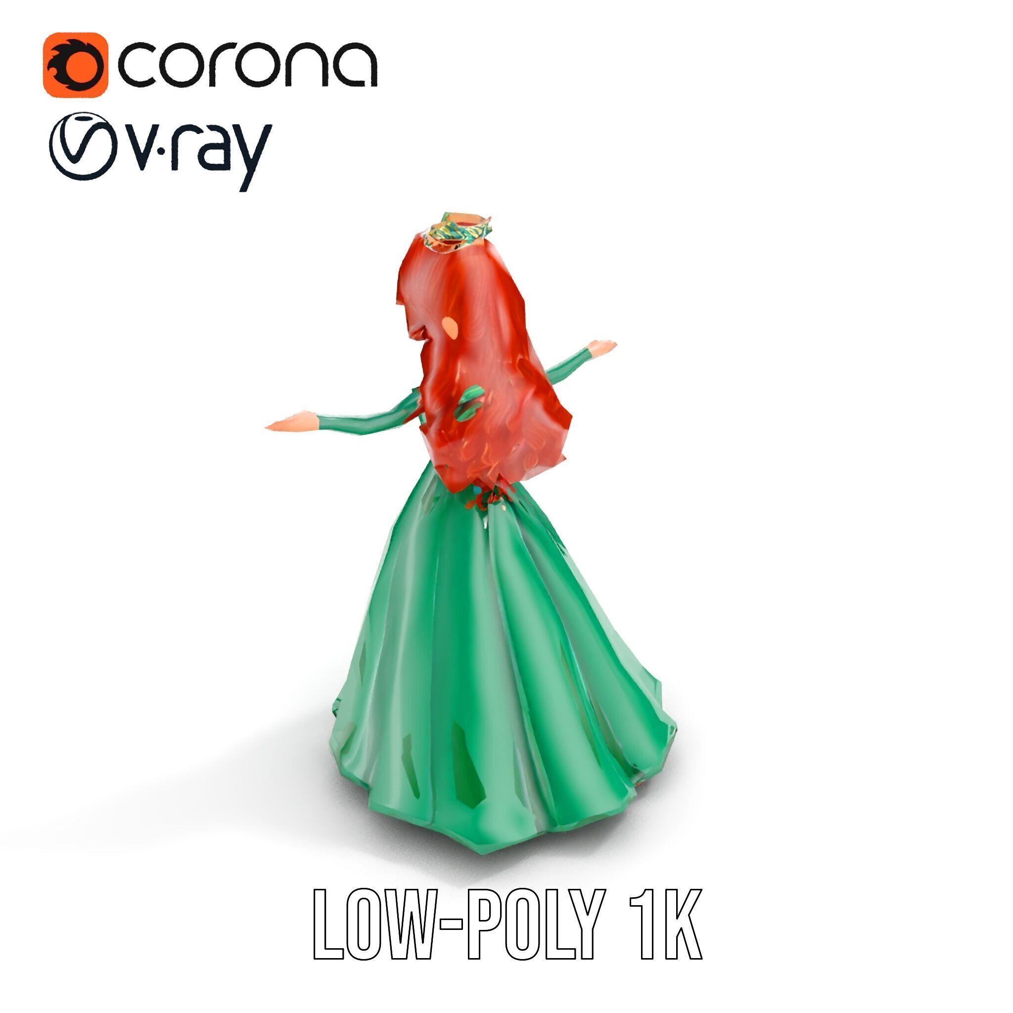 Elegant RedHaired Princess Character  Rigged and Animated Low-poly 3D model_10