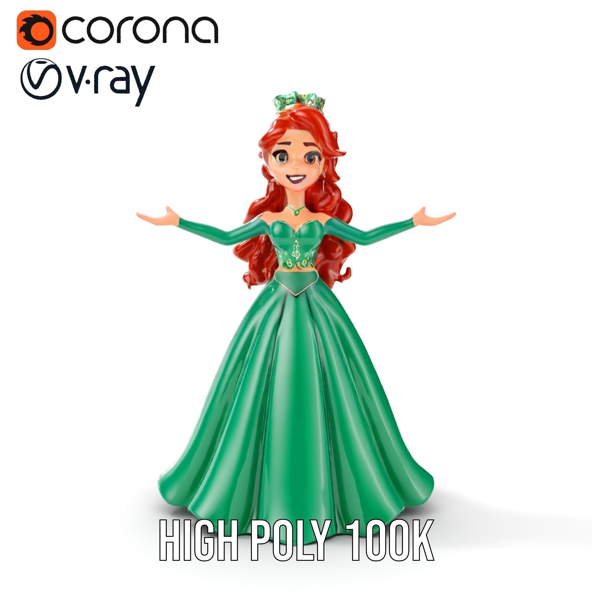 Elegant RedHaired Princess Character  Rigged and Animated Low-poly 3D model_37