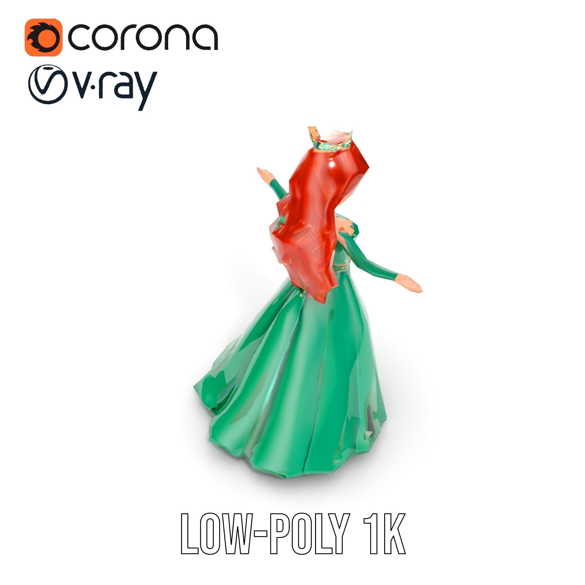 Elegant RedHaired Princess Character  Rigged and Animated Low-poly 3D model_20