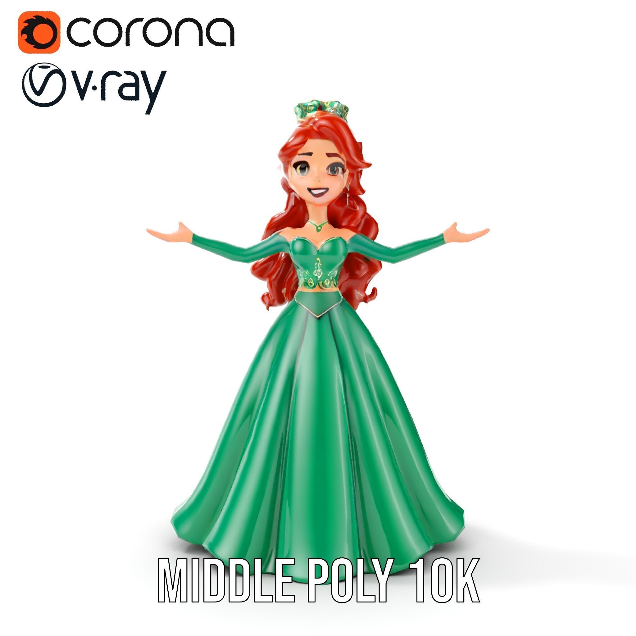 Elegant RedHaired Princess Character  Rigged and Animated Low-poly 3D model_24