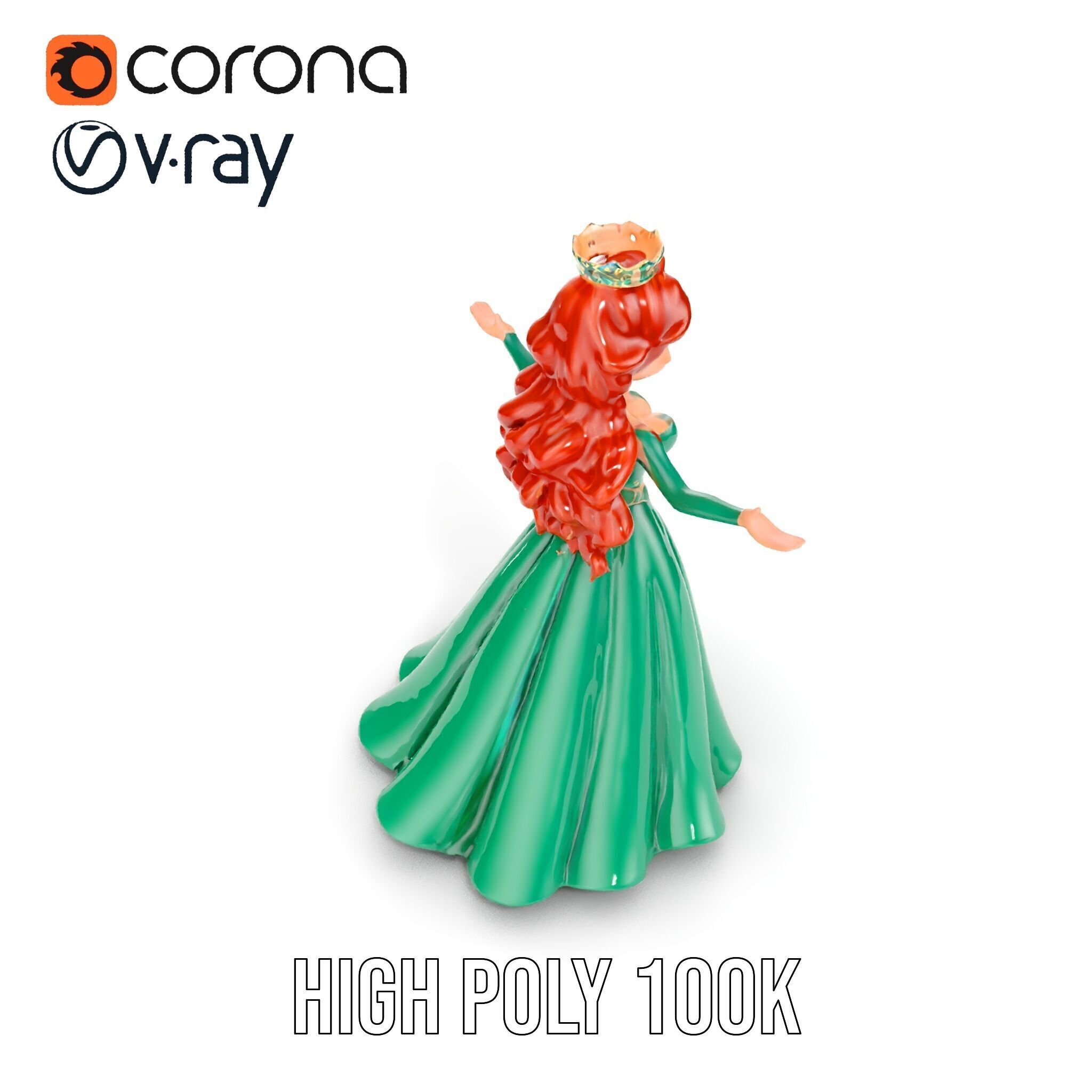 Elegant RedHaired Princess Character  Rigged and Animated Low-poly 3D model_32