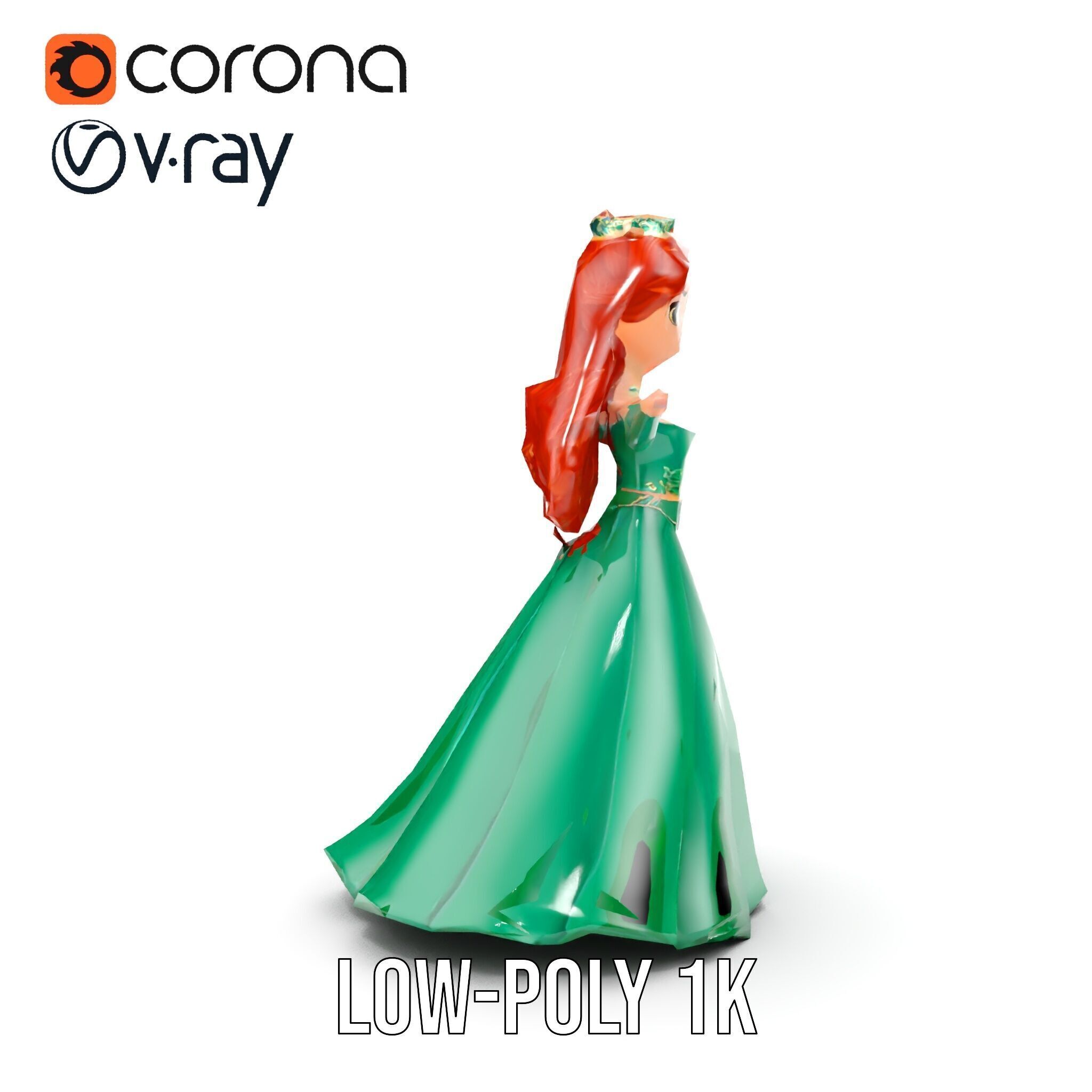 Elegant RedHaired Princess Character  Rigged and Animated Low-poly 3D model_28