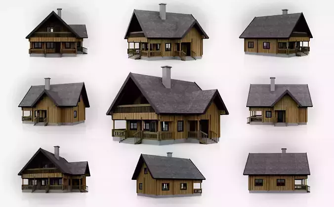 Wooden Cabin Exterior 3D Model Rustic House Chalet