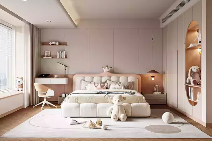 Creamy Kids Bedroom with Plush Toys 404 3D model