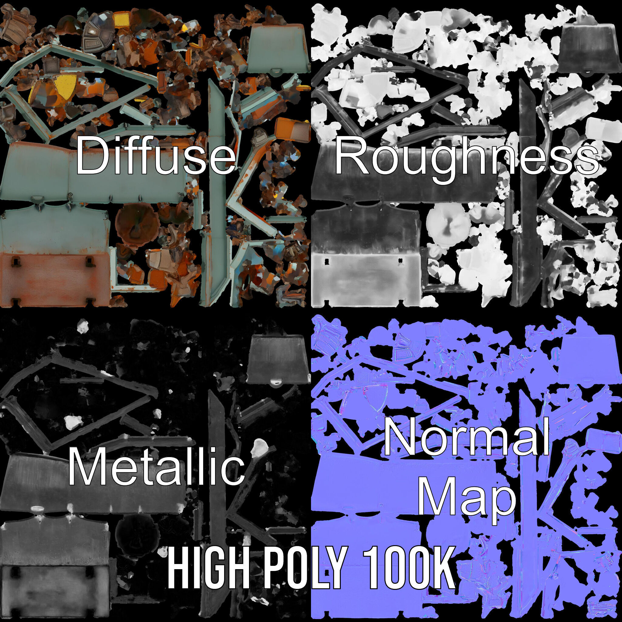 Industrial Dumpster with Debris Model Pack Low-poly 3D model_3