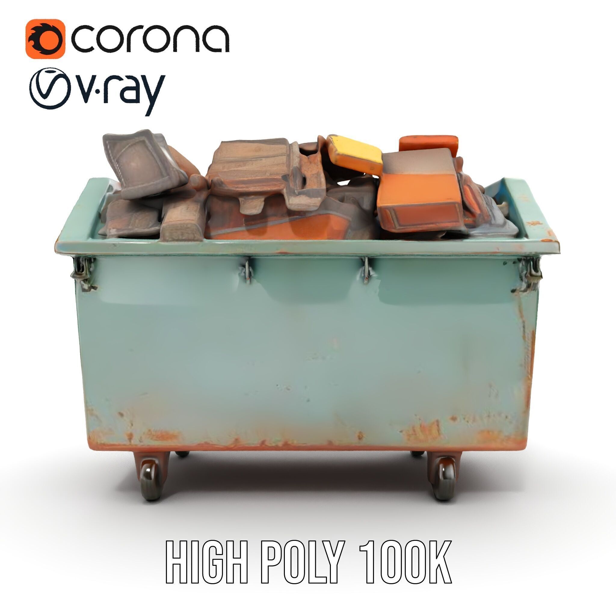 Industrial Dumpster with Debris Model Pack Low-poly 3D model_32