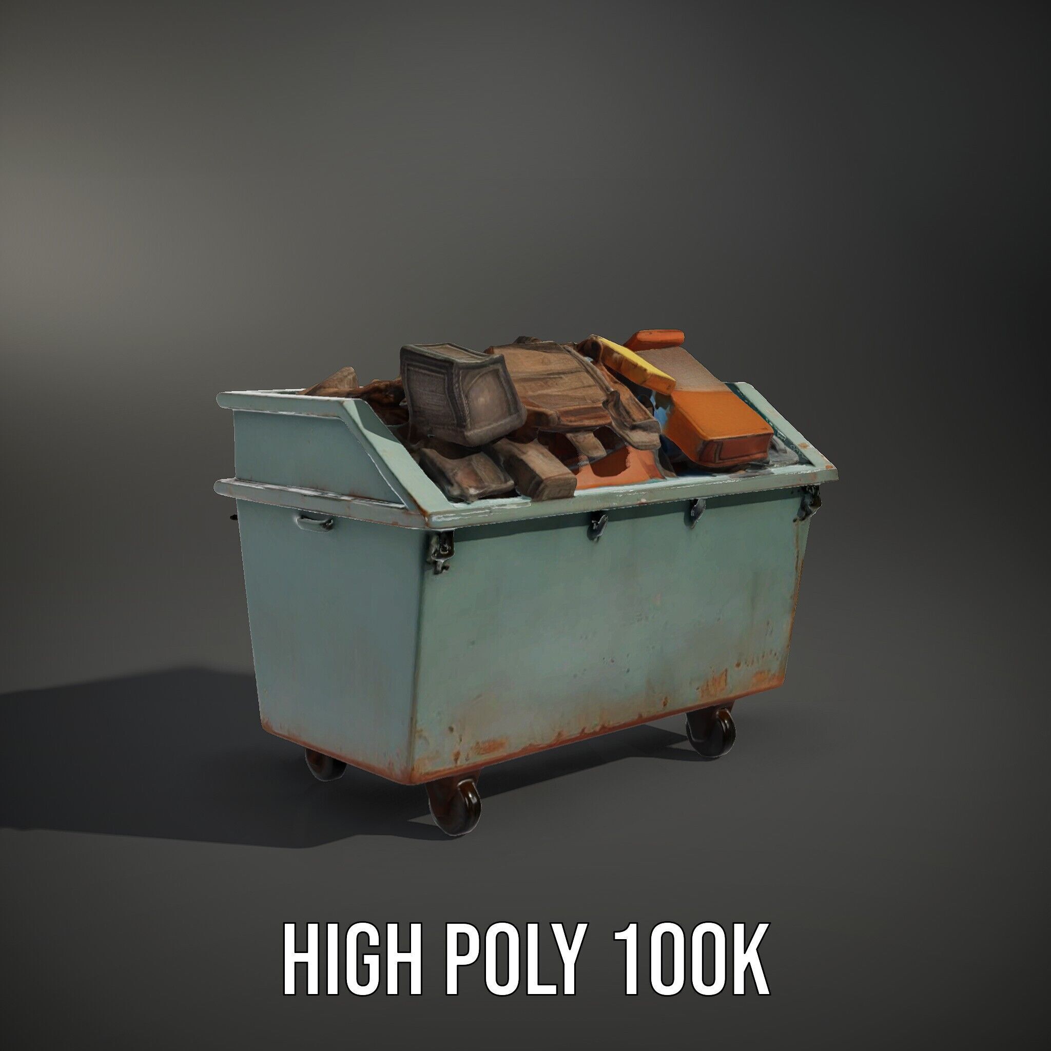 Industrial Dumpster with Debris Model Pack Low-poly 3D model_11