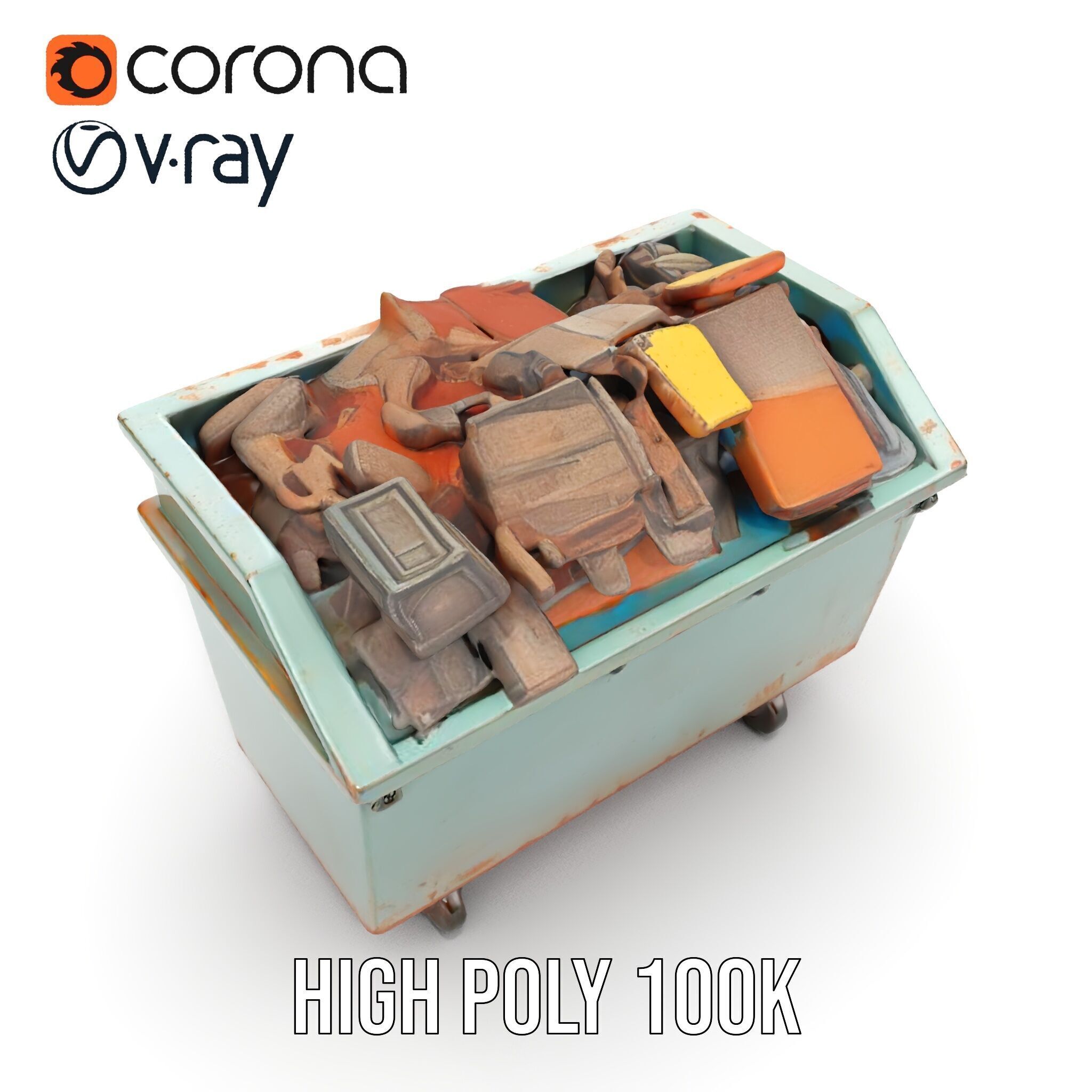 Industrial Dumpster with Debris Model Pack Low-poly 3D model_29