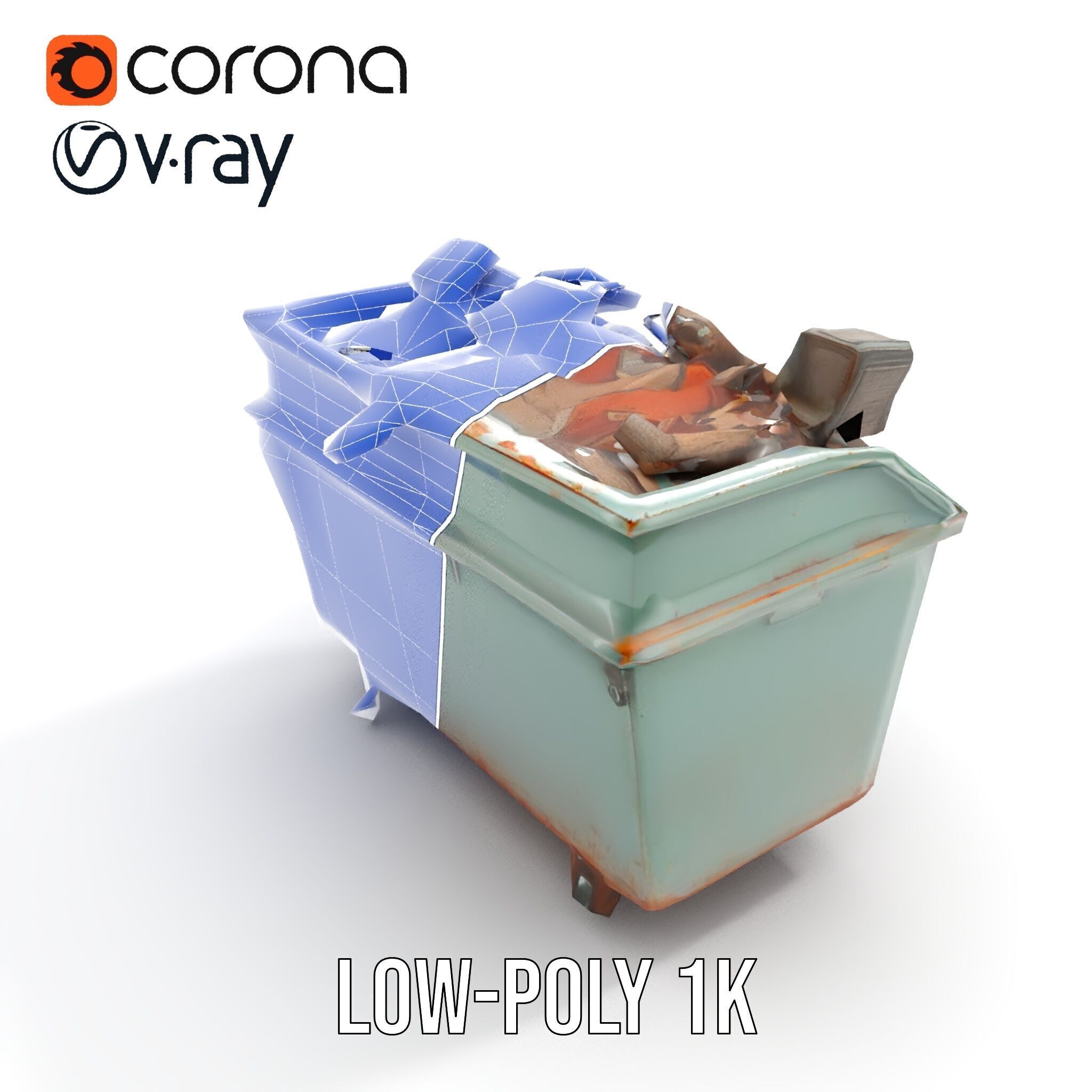 Industrial Dumpster with Debris Model Pack Low-poly 3D model_16
