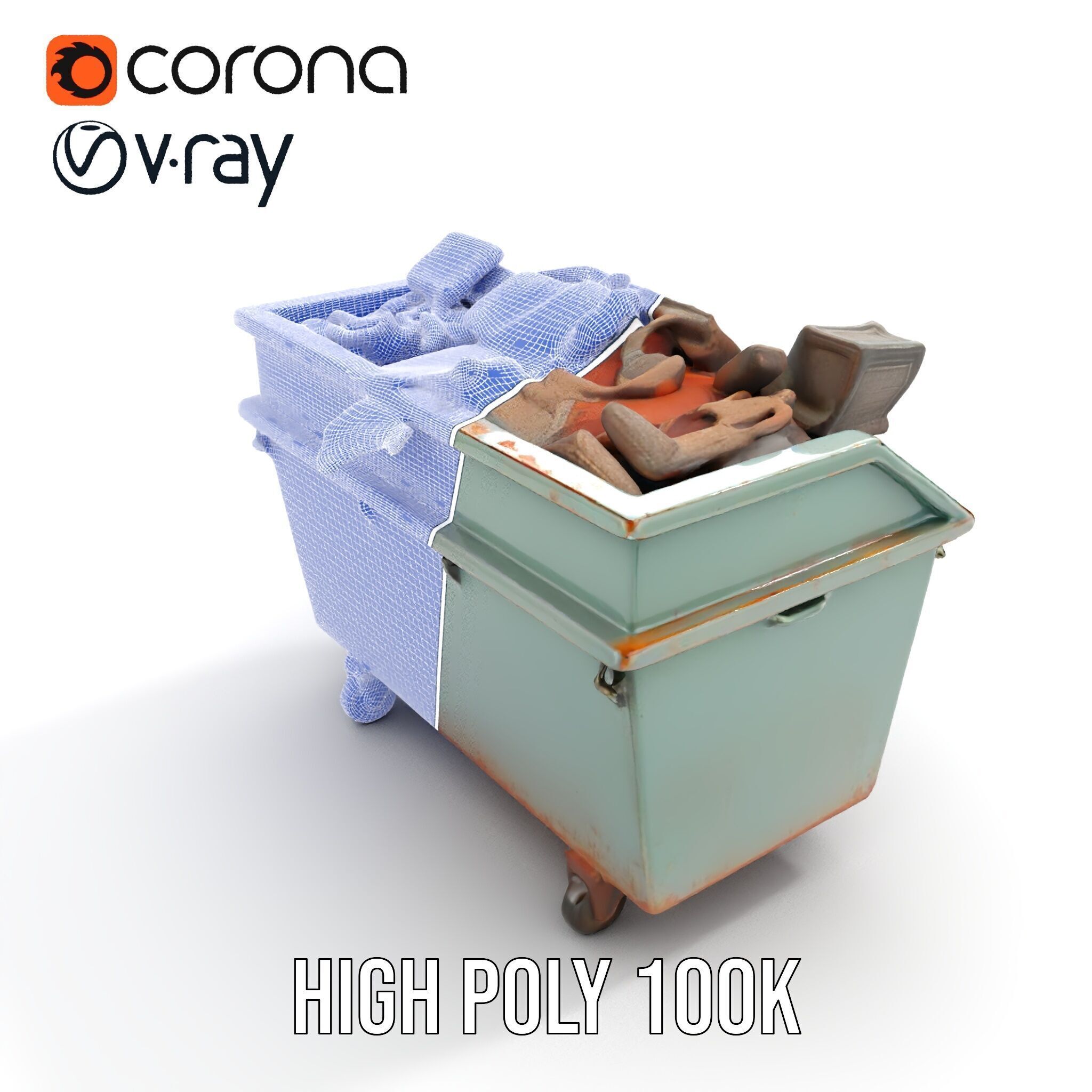 Industrial Dumpster with Debris Model Pack Low-poly 3D model_23
