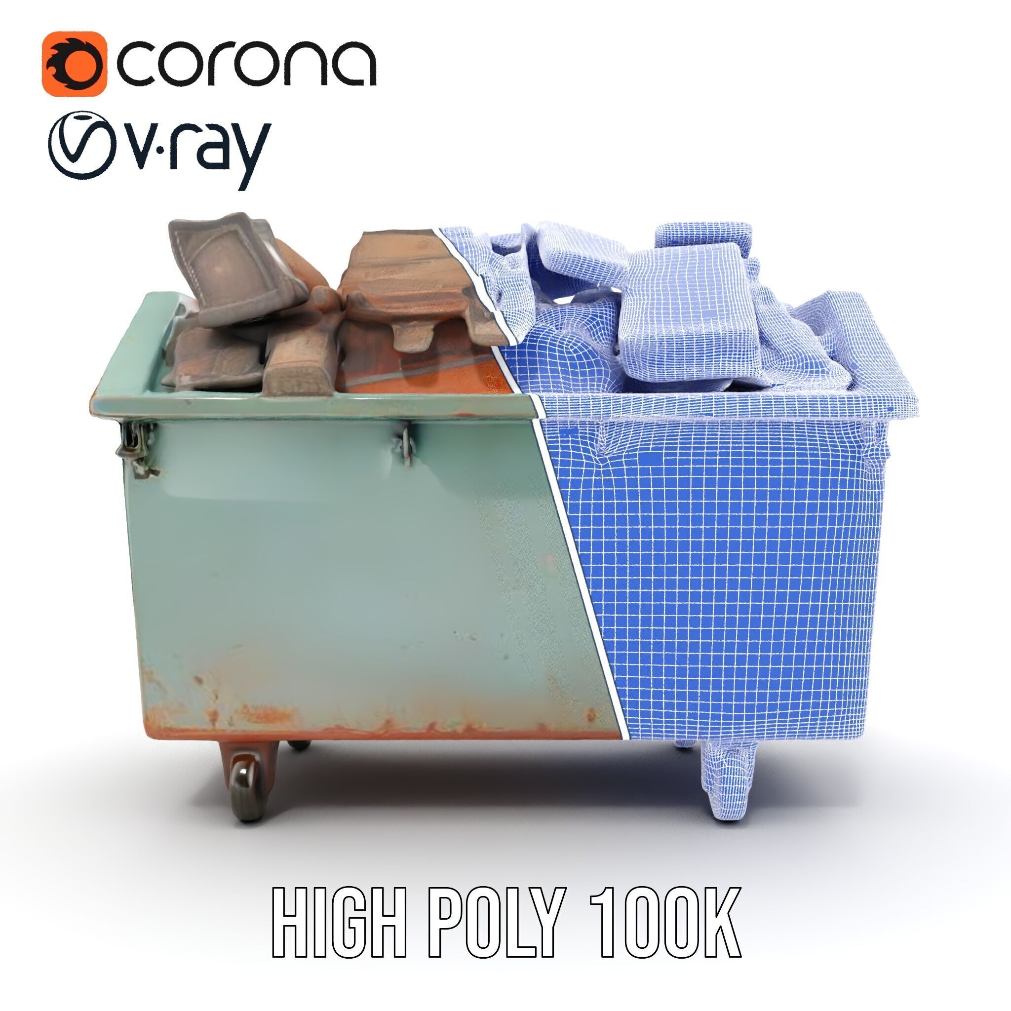 Industrial Dumpster with Debris Model Pack Low-poly 3D model_38