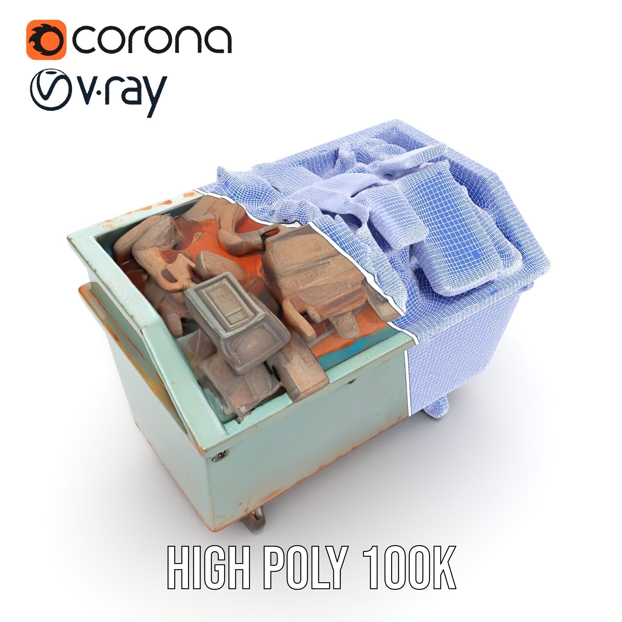 Industrial Dumpster with Debris Model Pack Low-poly 3D model_37