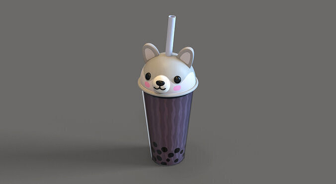 Low-Poly Wolf Bubble Tea