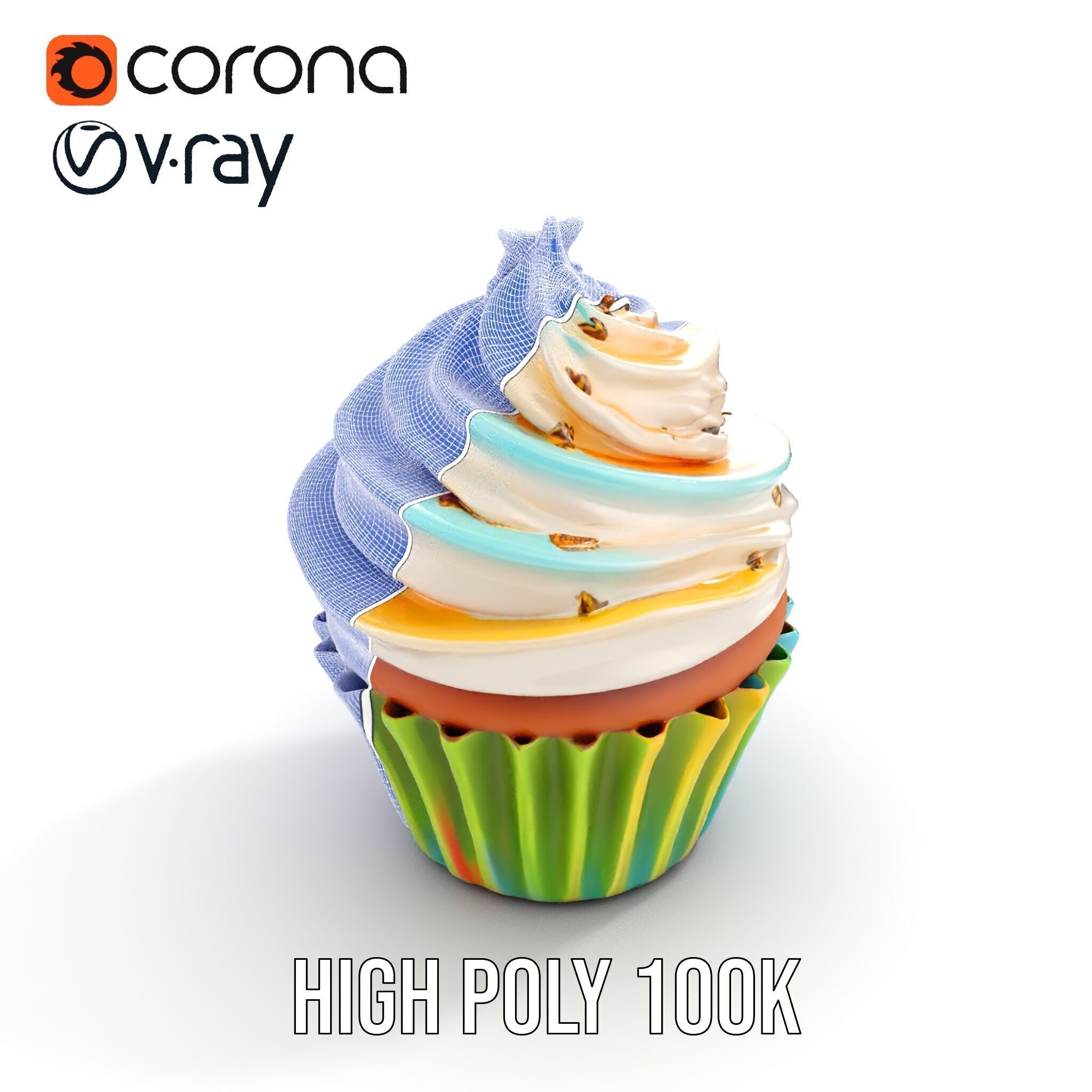 Colorful Cupcake with Star Topper Model Pack Low-poly 3D model_36