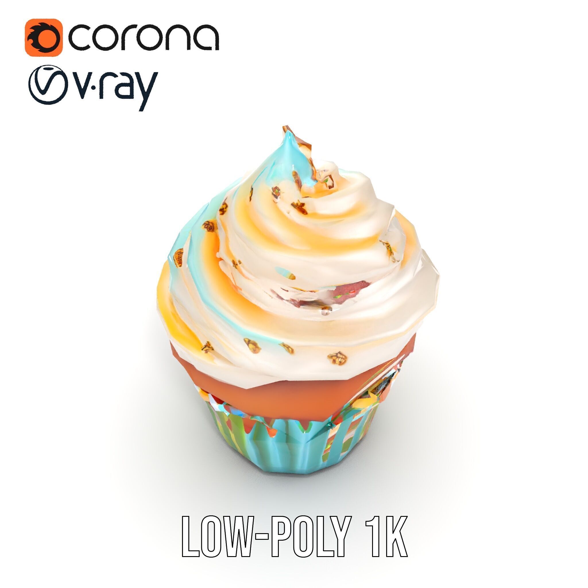 Colorful Cupcake with Star Topper Model Pack Low-poly 3D model_16