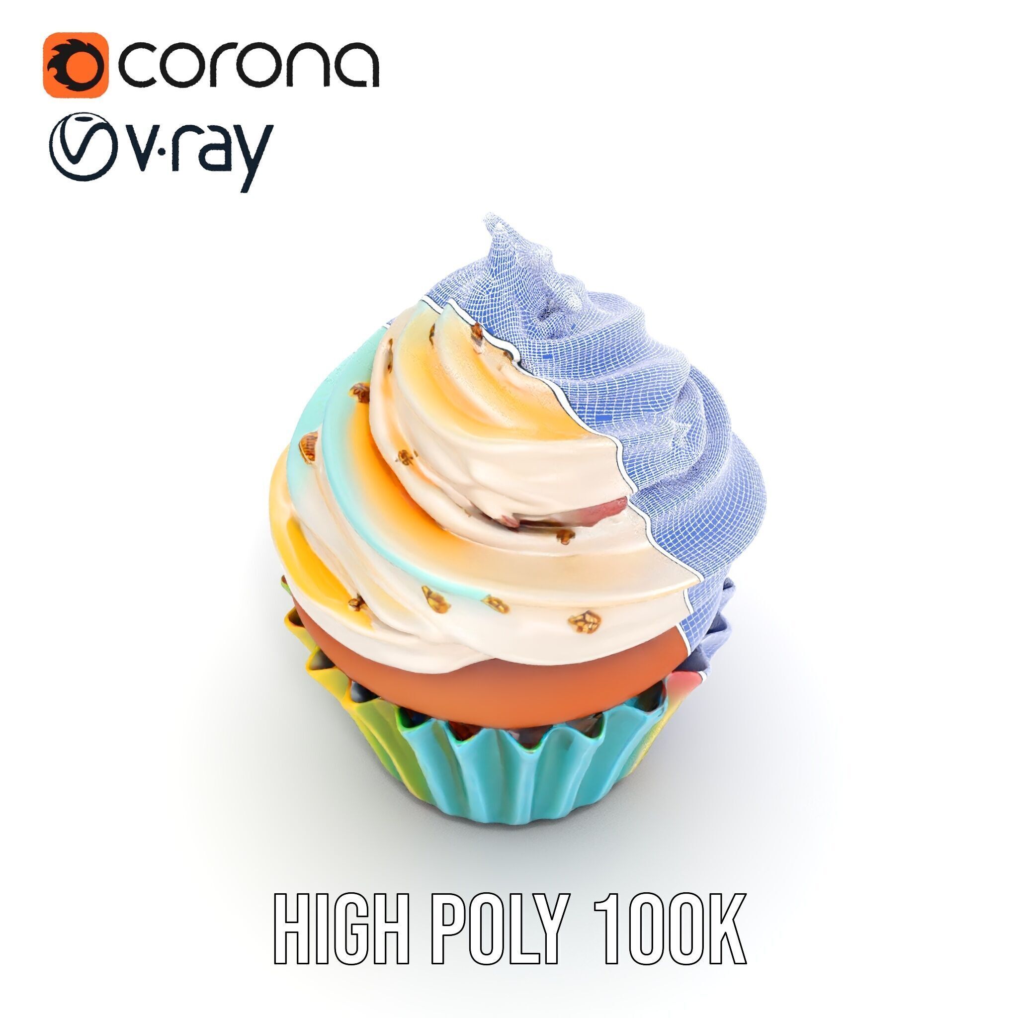 Colorful Cupcake with Star Topper Model Pack Low-poly 3D model_37