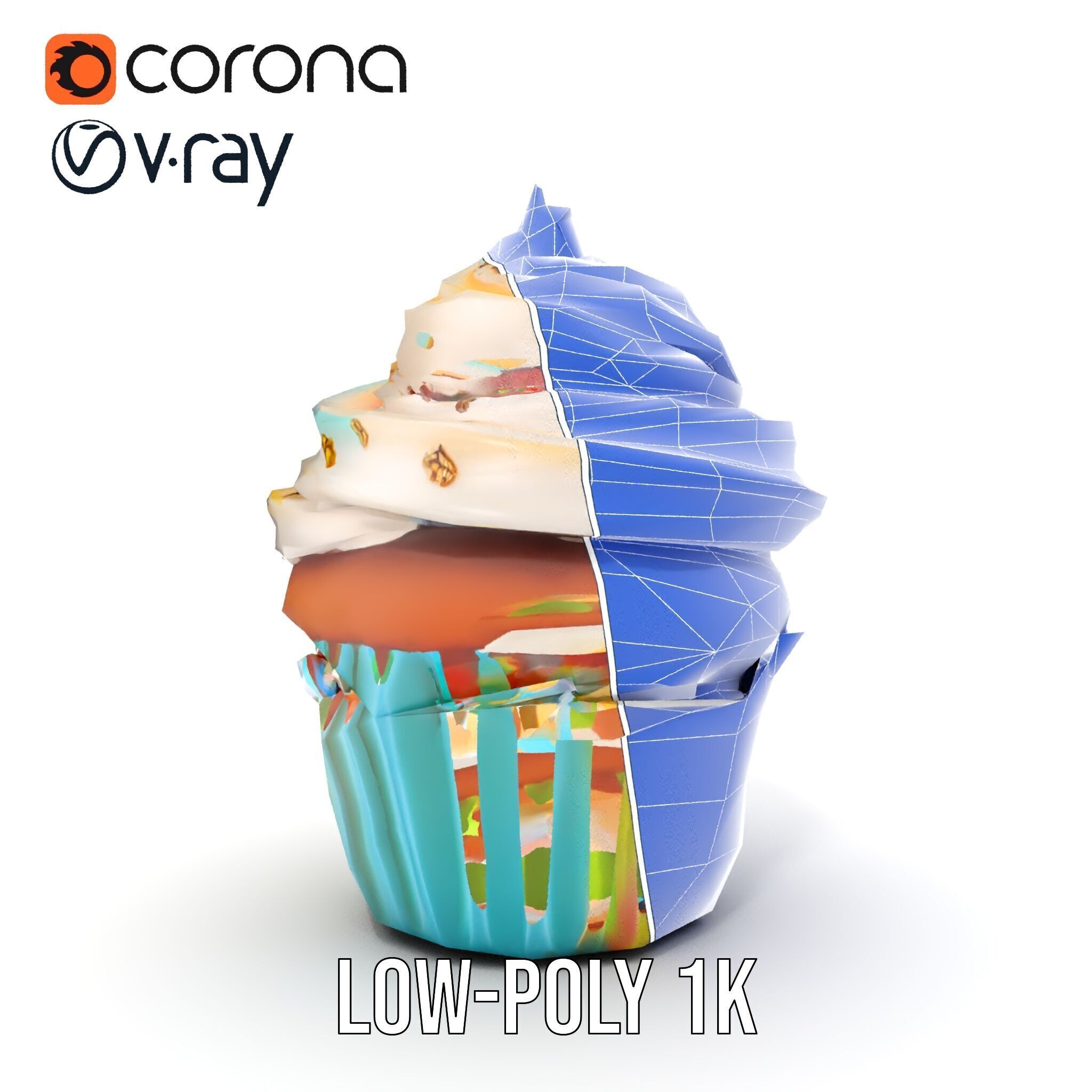Colorful Cupcake with Star Topper Model Pack Low-poly 3D model_32