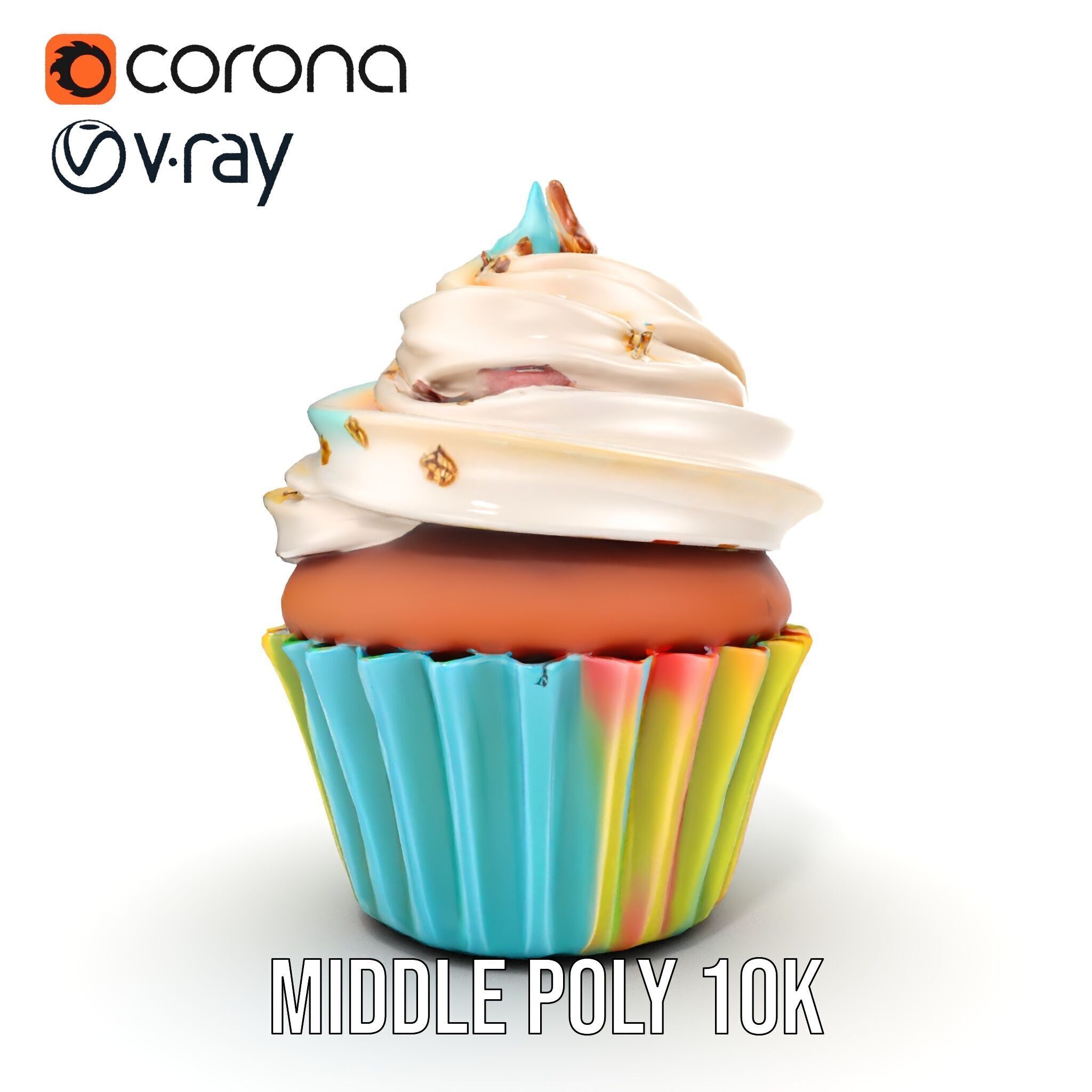 Colorful Cupcake with Star Topper Model Pack Low-poly 3D model_9