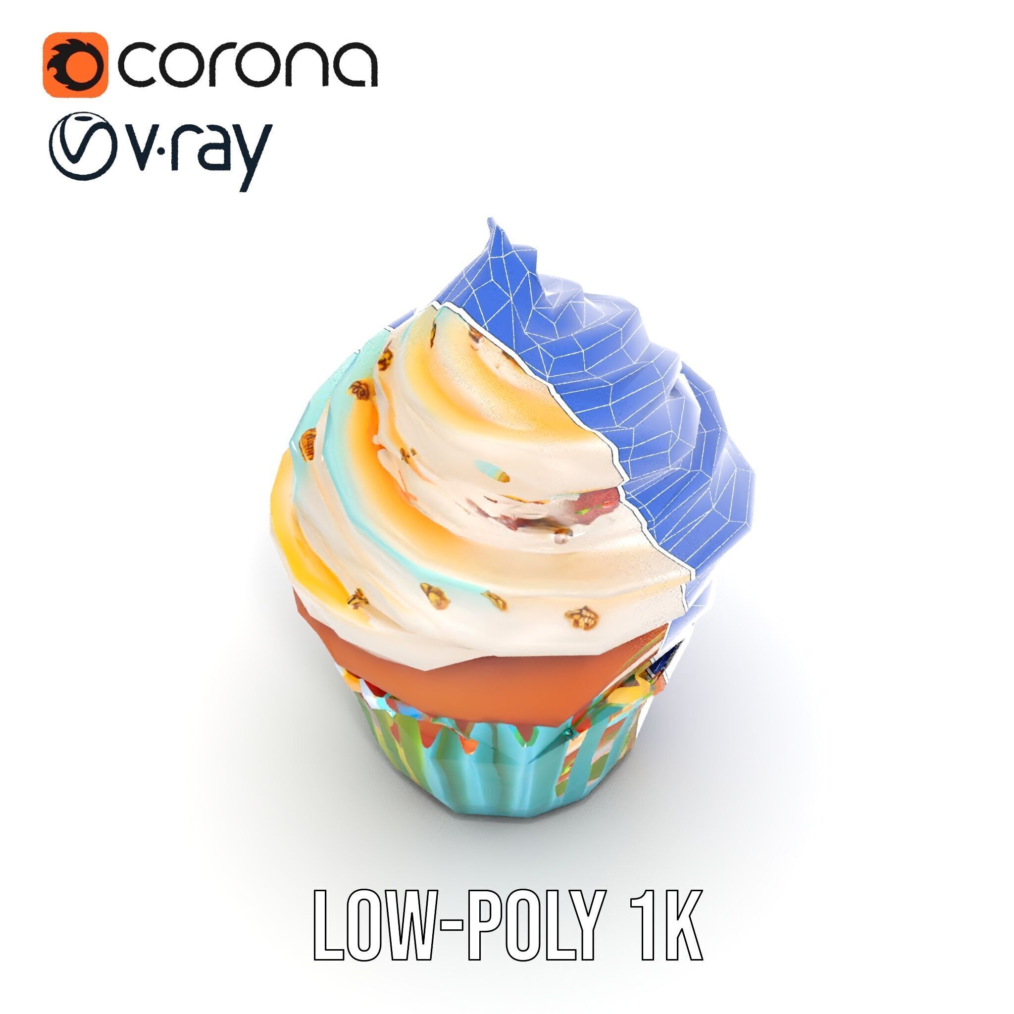 Colorful Cupcake with Star Topper Model Pack Low-poly 3D model_23