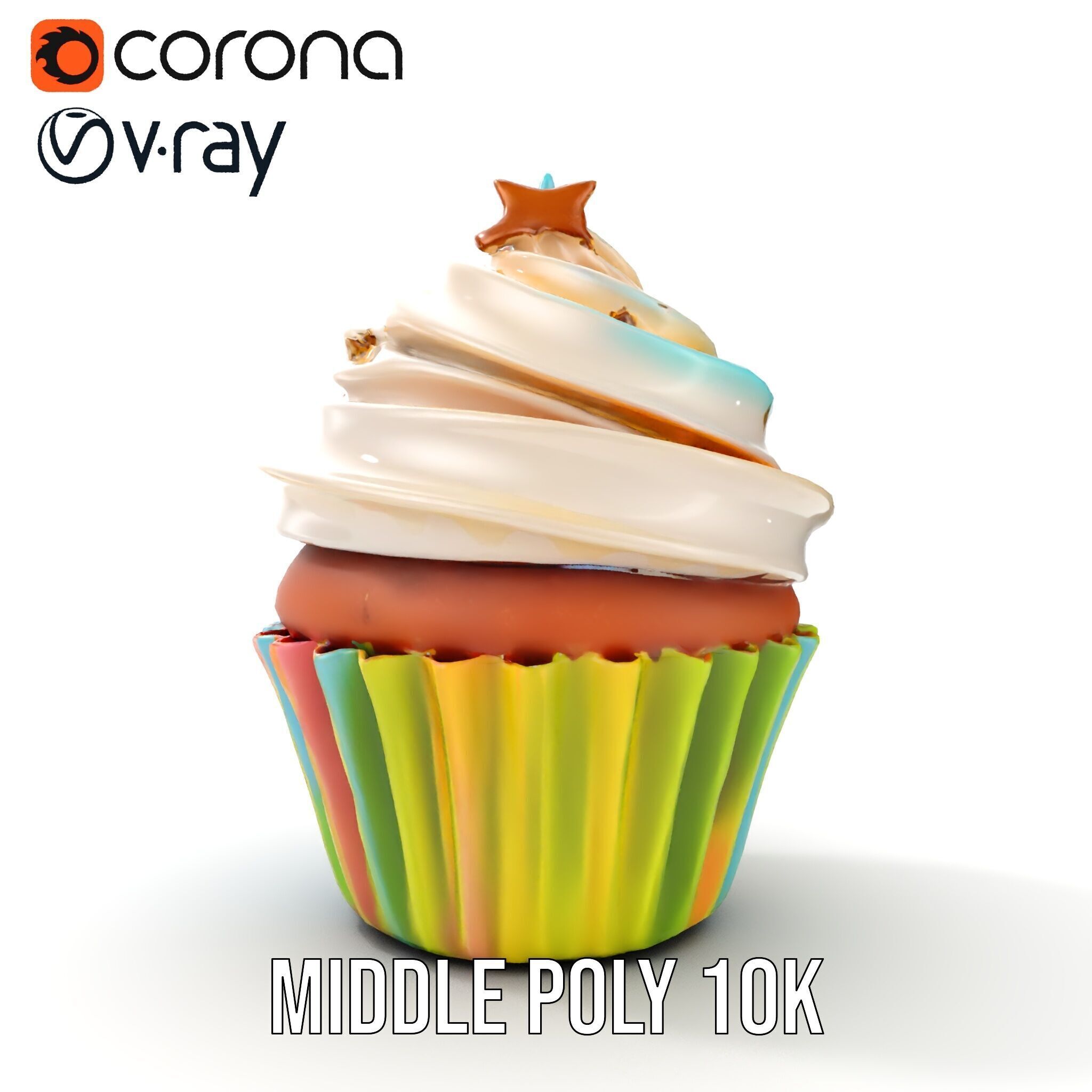 Colorful Cupcake with Star Topper Model Pack Low-poly 3D model_12