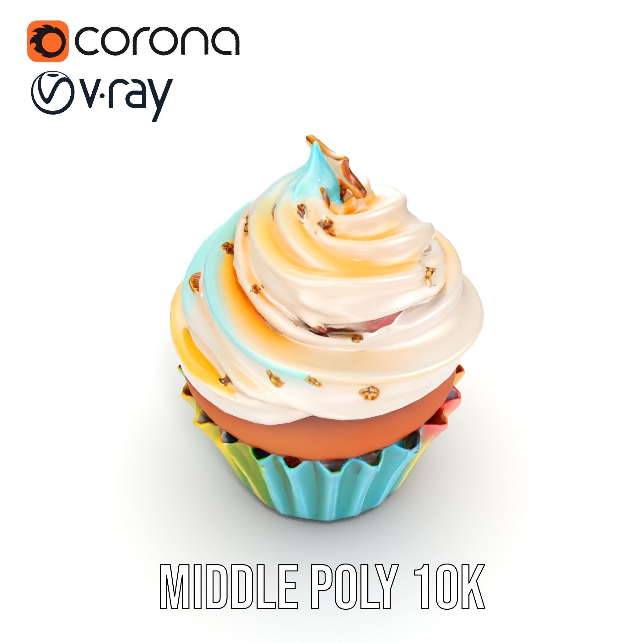 Colorful Cupcake with Star Topper Model Pack Low-poly 3D model_17
