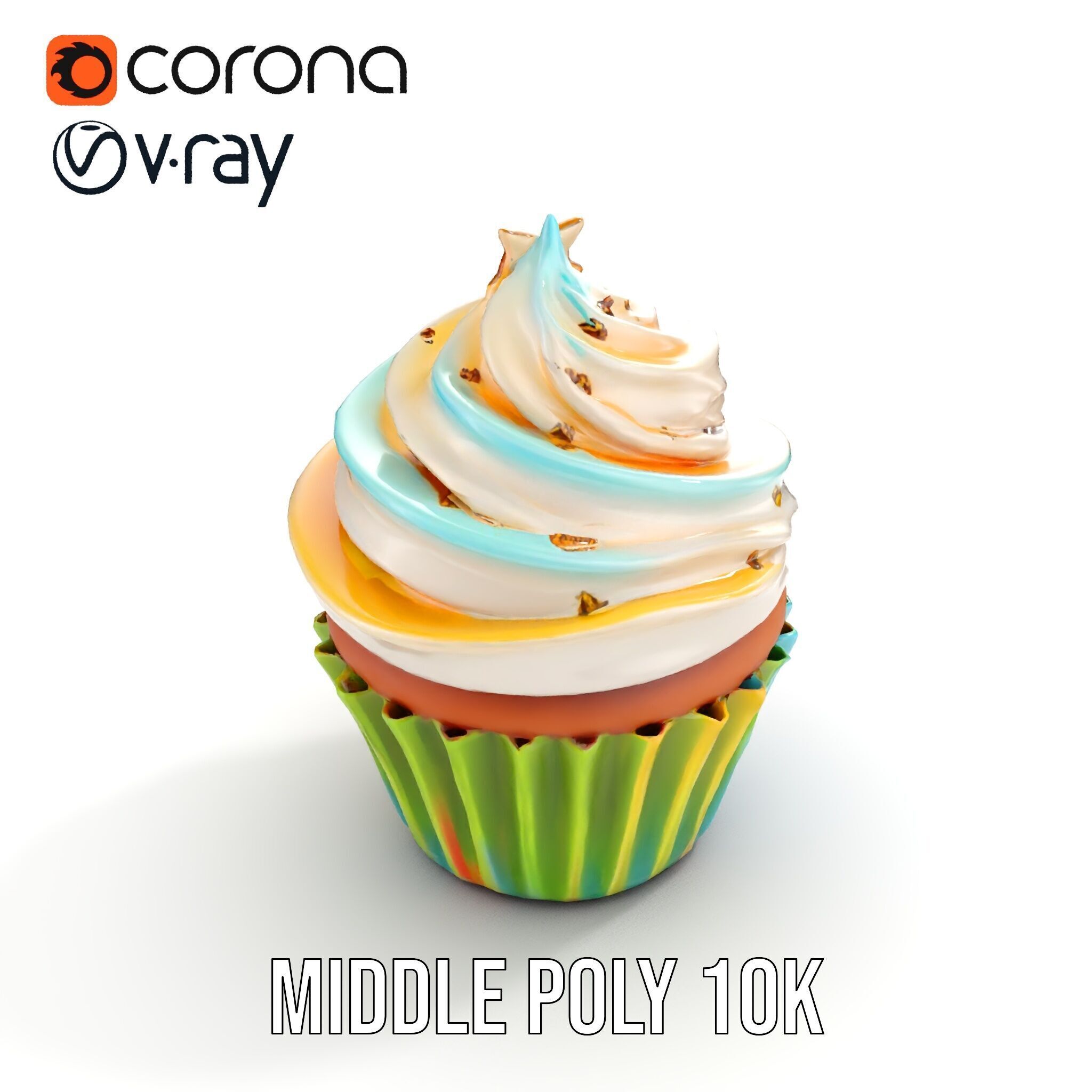 Colorful Cupcake with Star Topper Model Pack Low-poly 3D model_6