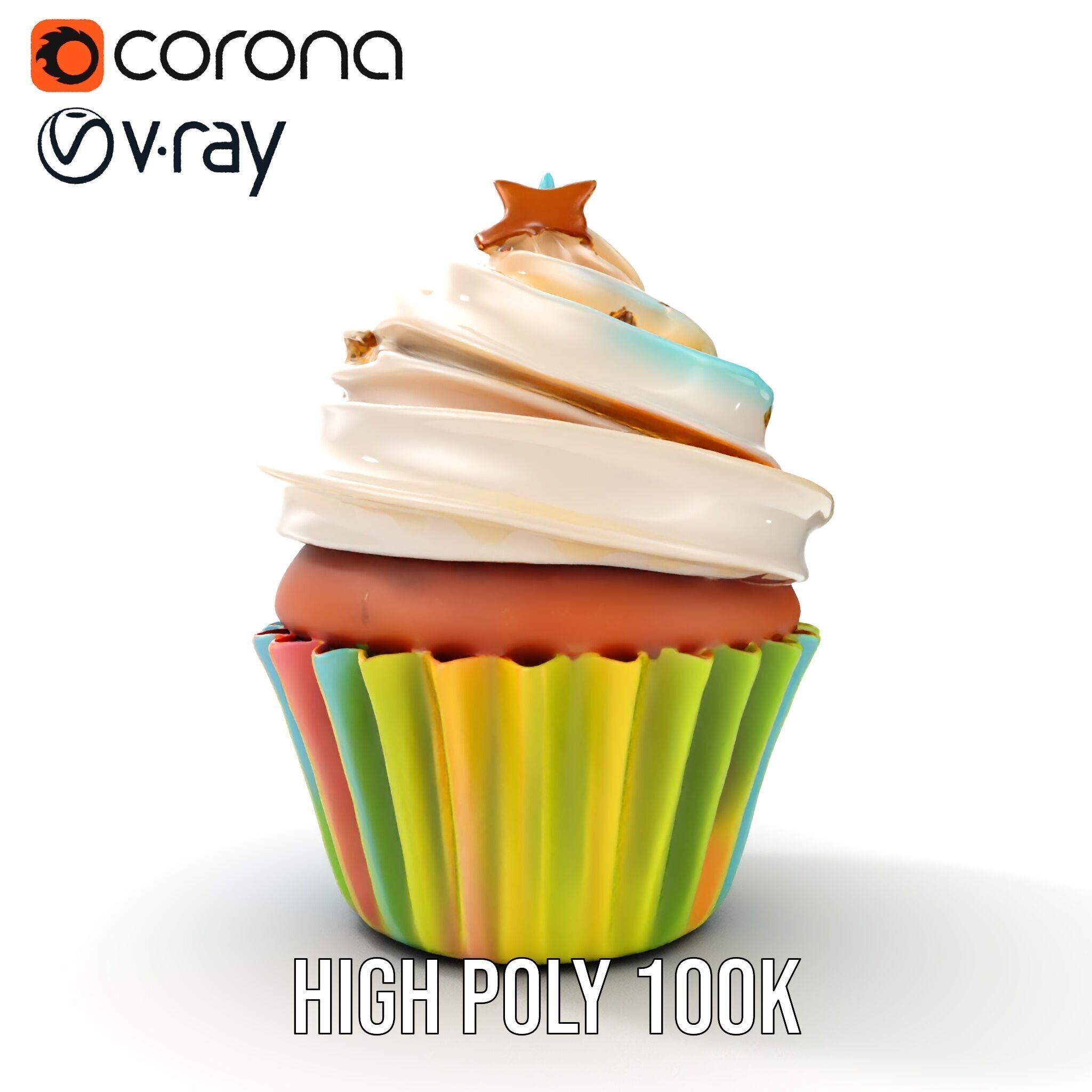 Colorful Cupcake with Star Topper Model Pack Low-poly 3D model_27