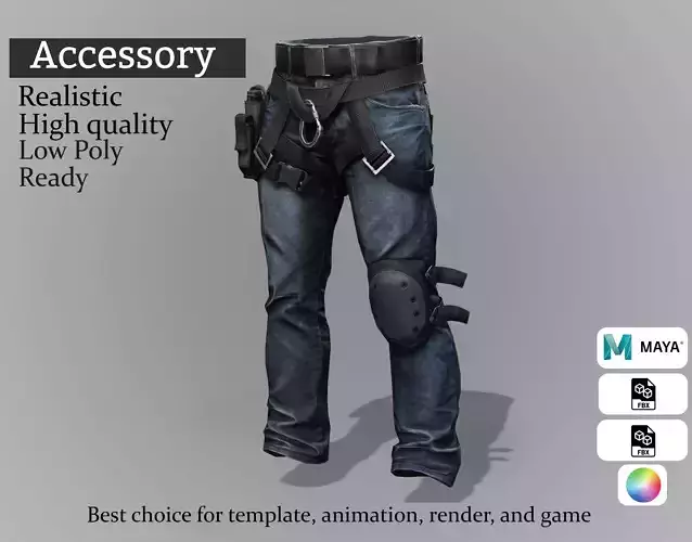 Tactical Jeans with Knee Pad and Holster Low-poly 3D model