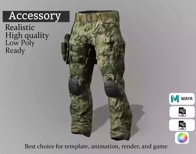 Game-Ready Military Pants with Holster Low-poly 3D model