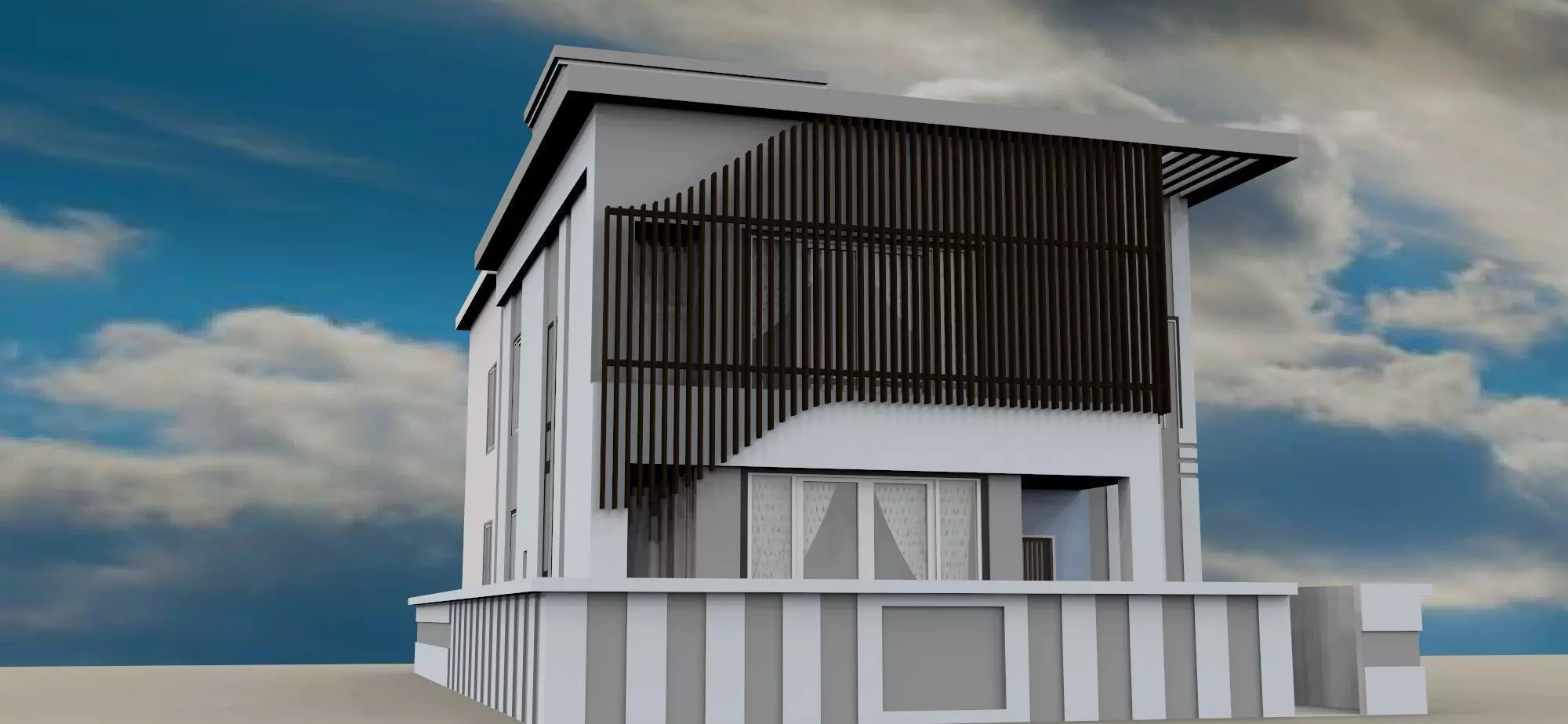 Modern TwoLevel House A60 DWG SketchUp Model 3D model_0