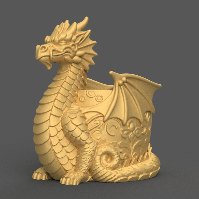 Dragon planter - urn - candy container - candle holder 3D print model_1