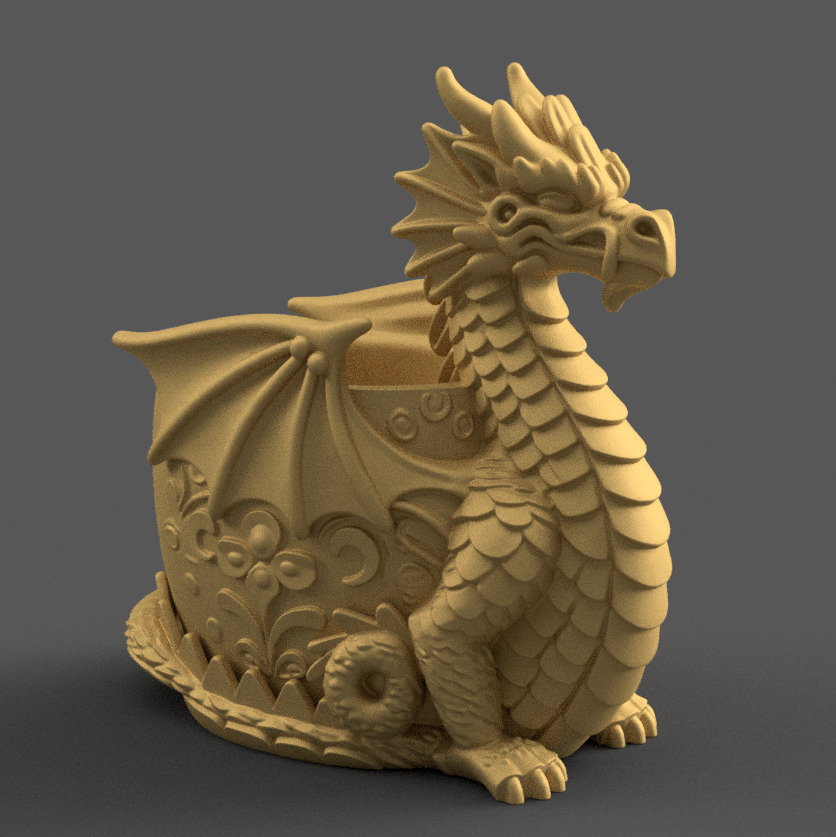 Dragon planter - urn - candy container - candle holder 3D print model_3