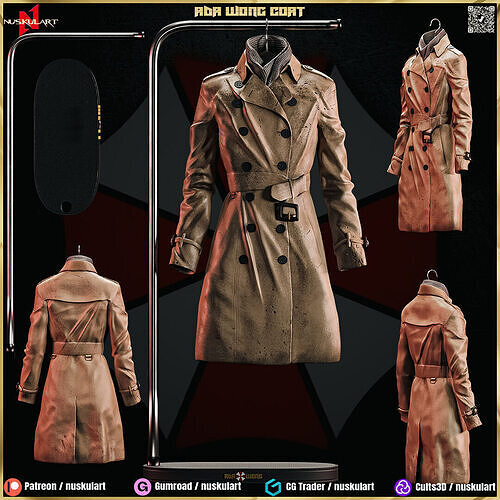 Ada Wong Coat with Hanging - Resident Evil Kit - 3D Printing 3D print model