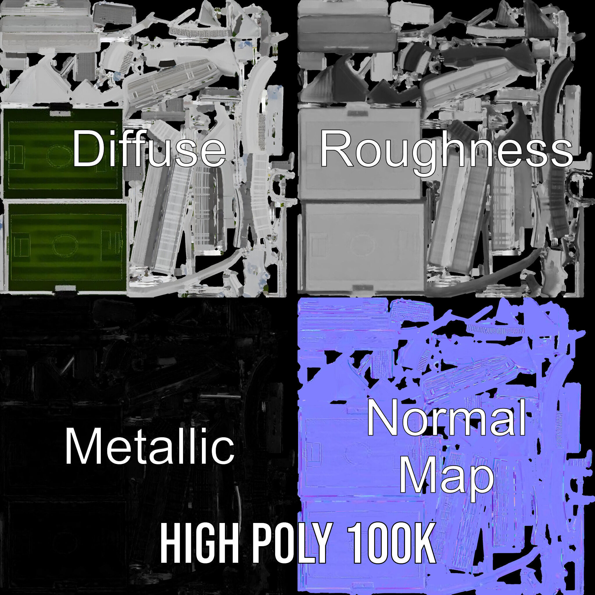 Football Stadium Model Pack for Game Development and Rendering Low-poly 3D model_3