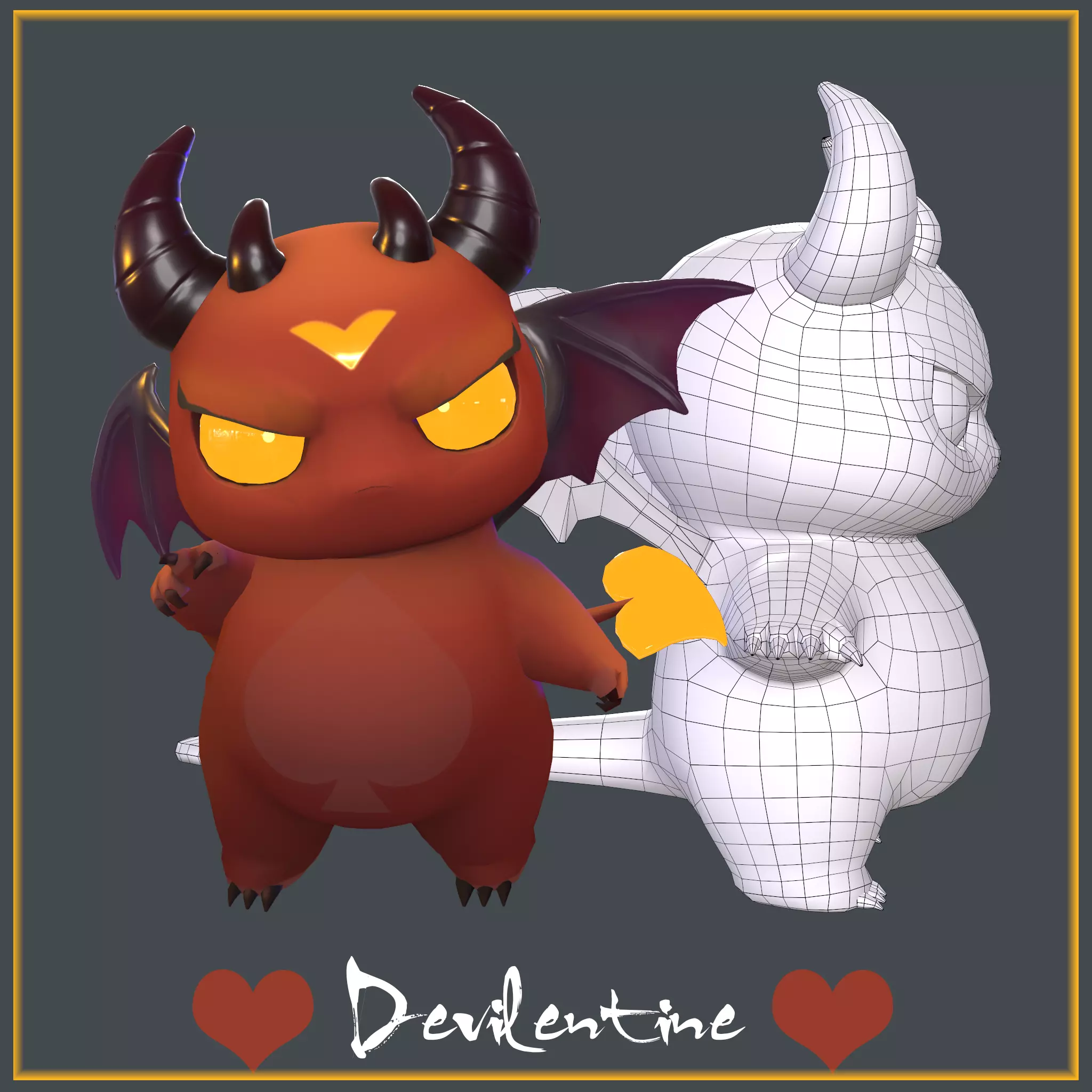 3D Cartoon - Devilentine - A cute fat devil of LOVE Low-poly 3D model