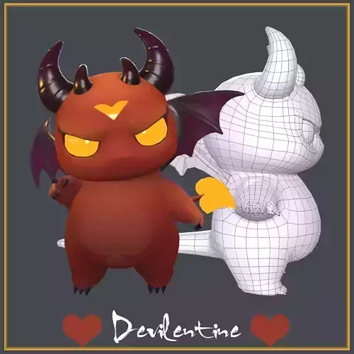 3D Cartoon - Devilentine - A cute fat devil of LOVE Low-poly 3D model