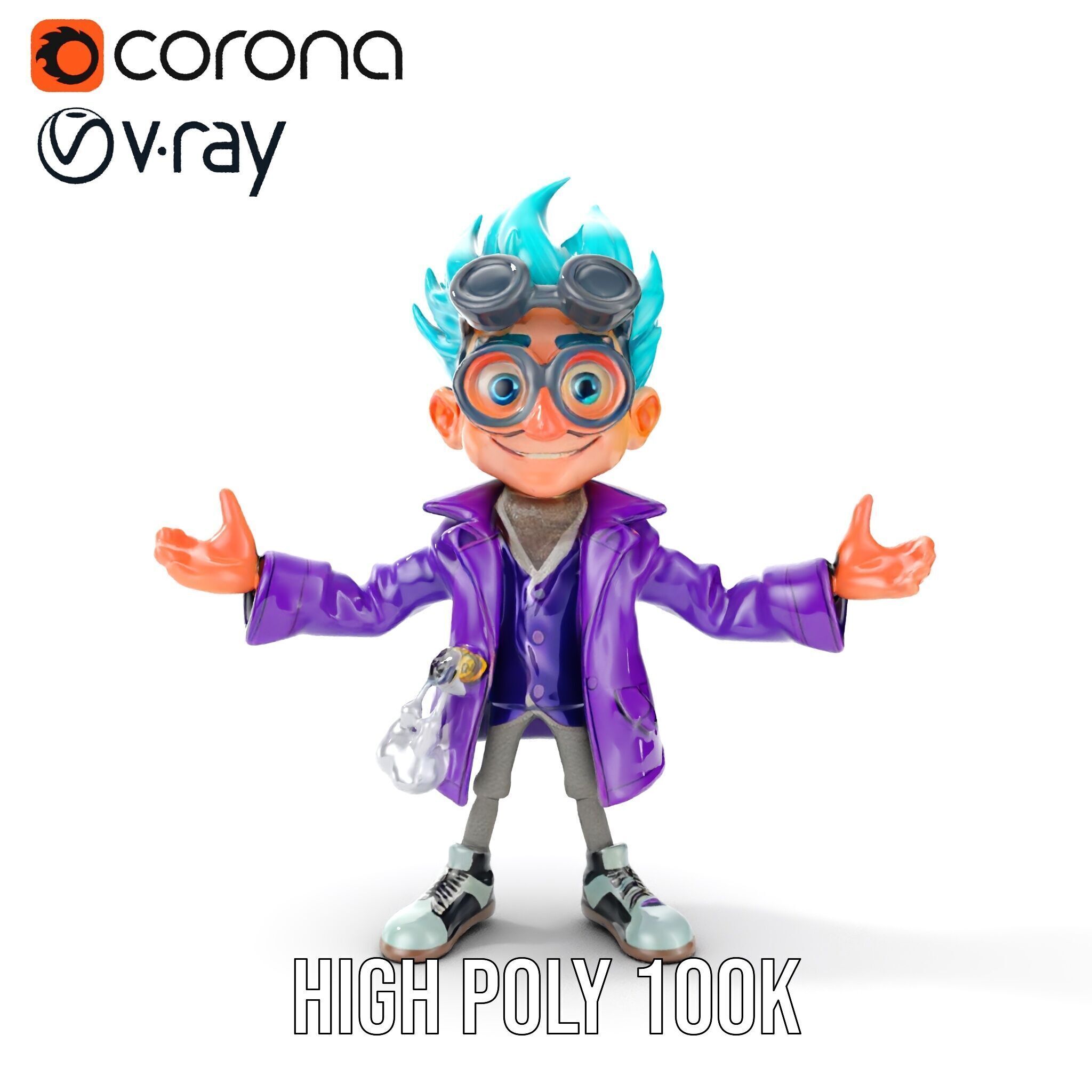 Quirky Scientist Character  Rigged and Animated with PBR Text... Low-poly 3D model_27