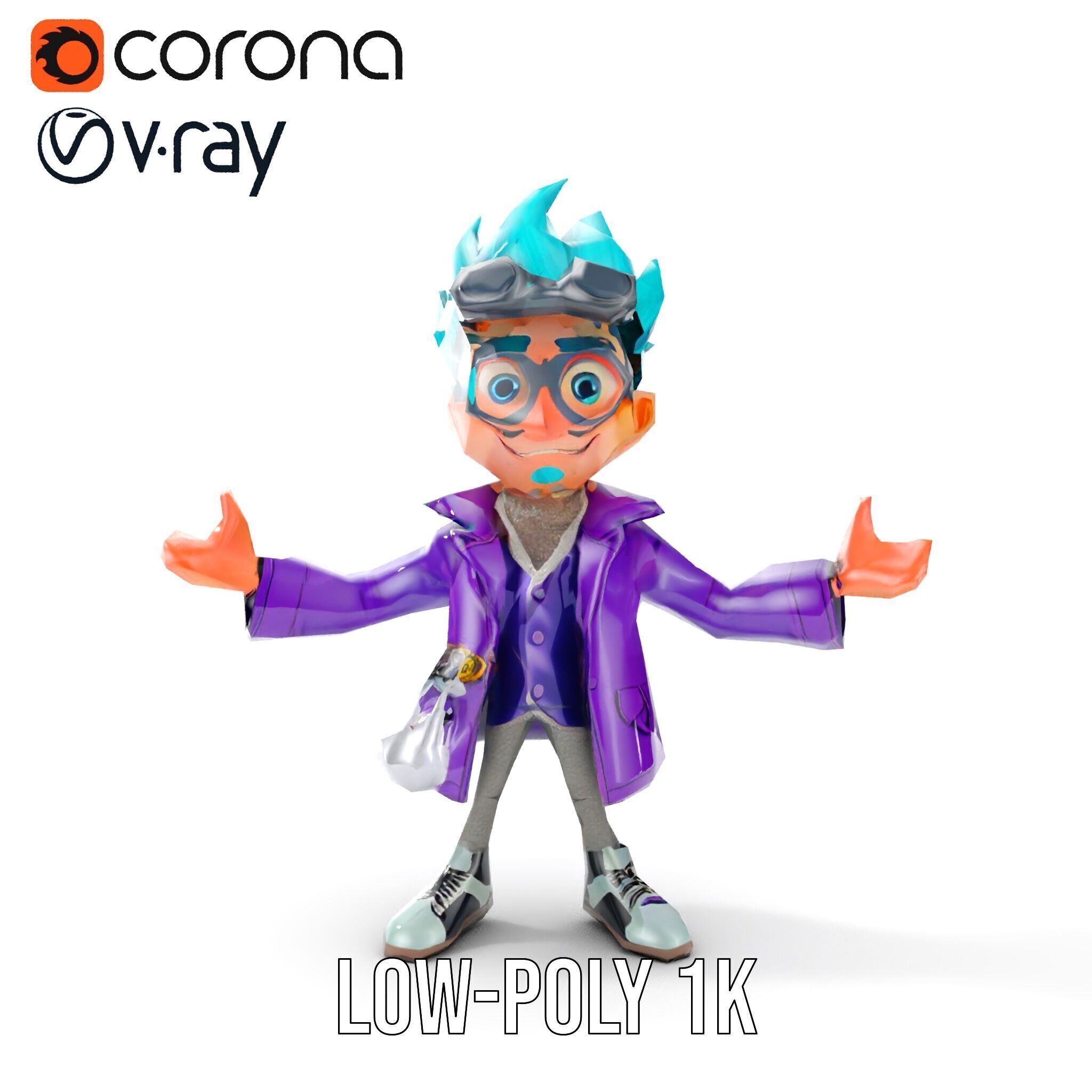 Quirky Scientist Character  Rigged and Animated with PBR Text... Low-poly 3D model_10