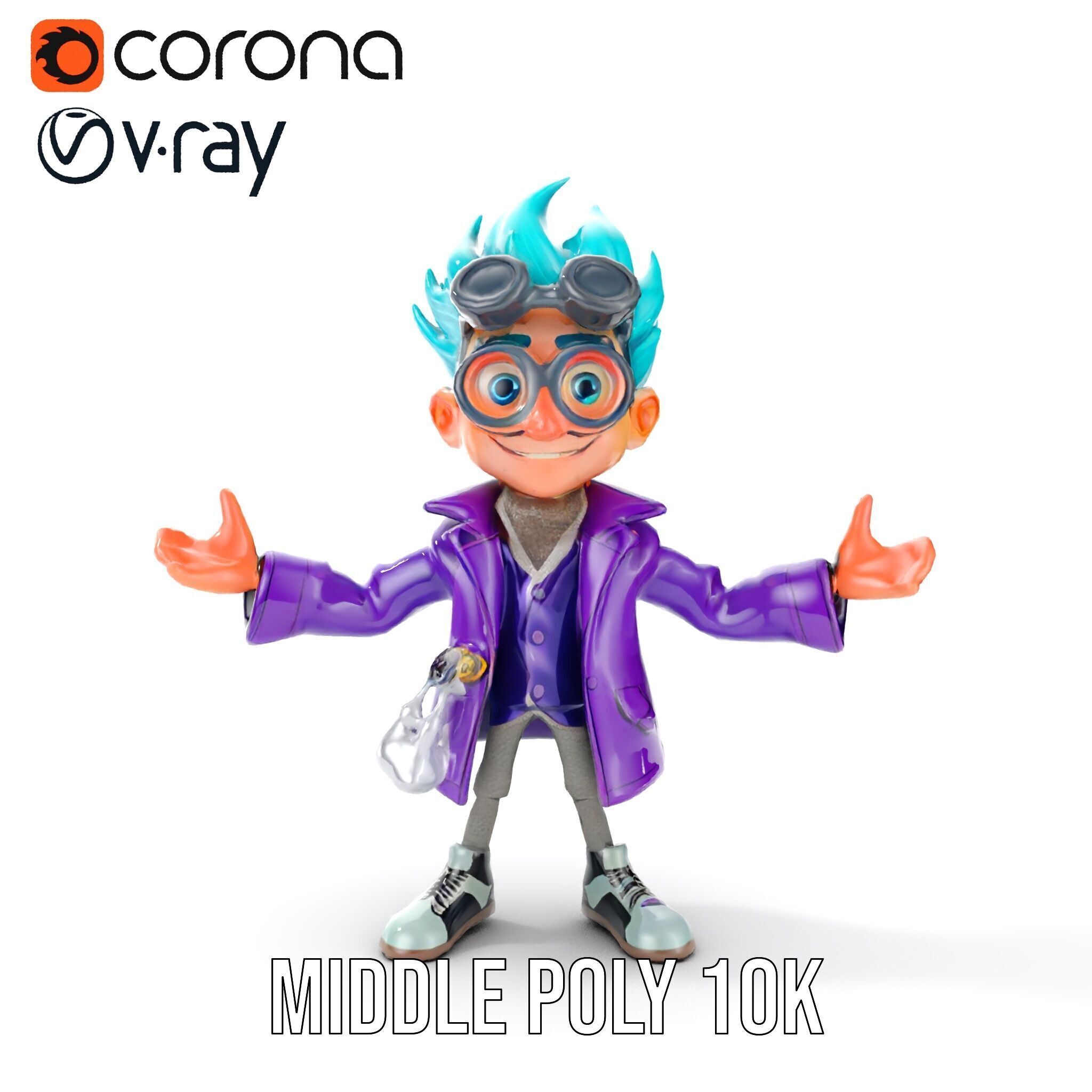 Quirky Scientist Character  Rigged and Animated with PBR Text... Low-poly 3D model_36