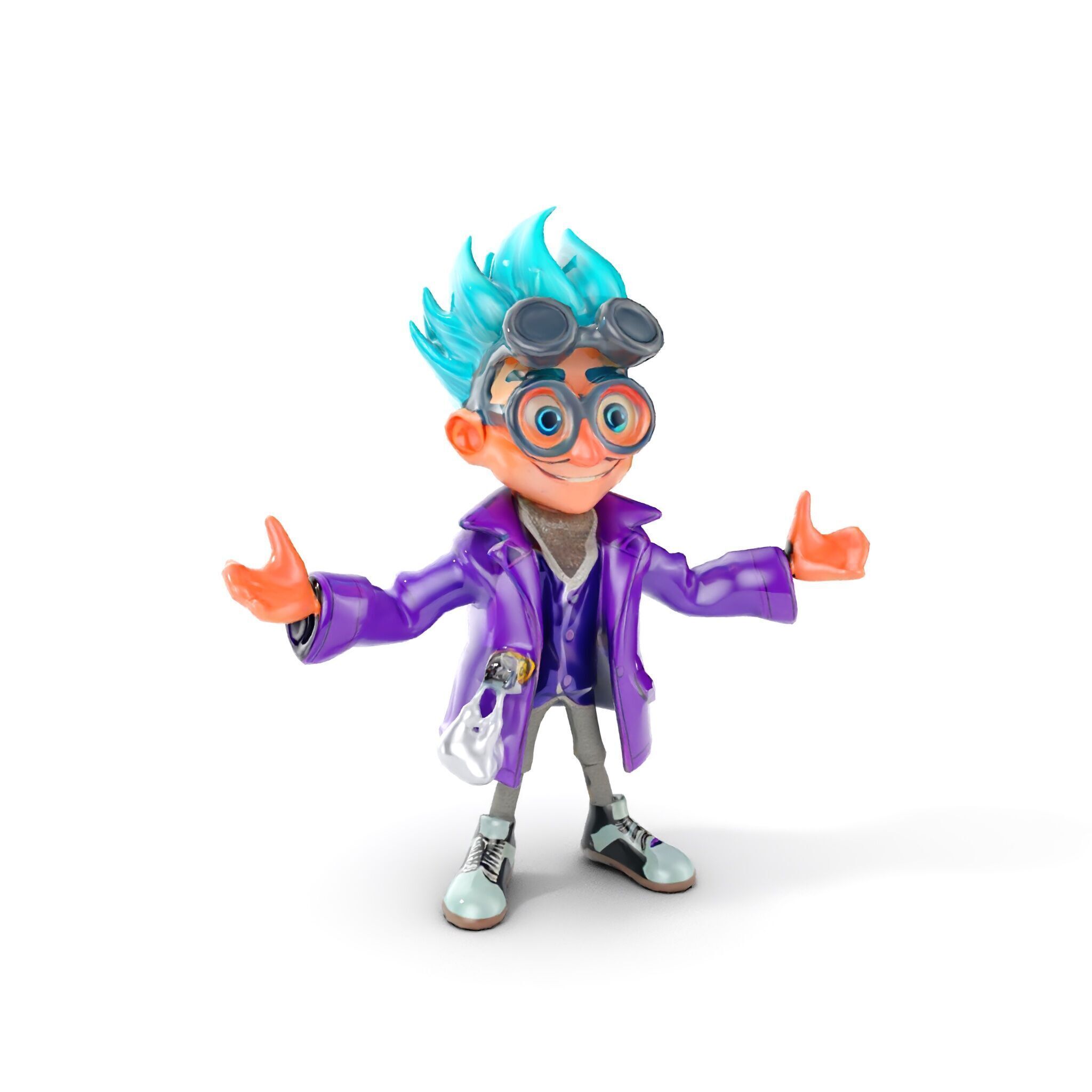 Quirky Scientist Character  Rigged and Animated with PBR Text... Low-poly 3D model_12