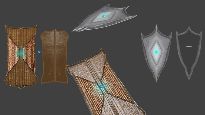 LowPoly Game-ready shields with Hpainted Tex Low-poly 3D model