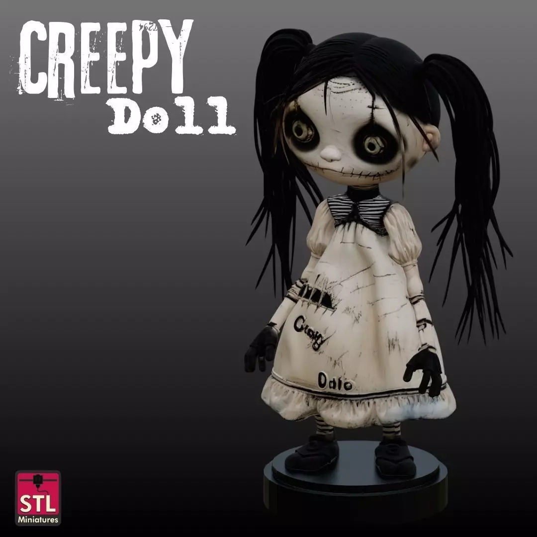 STL Creepy Doll 3D Printable Horror Miniature 3D print model