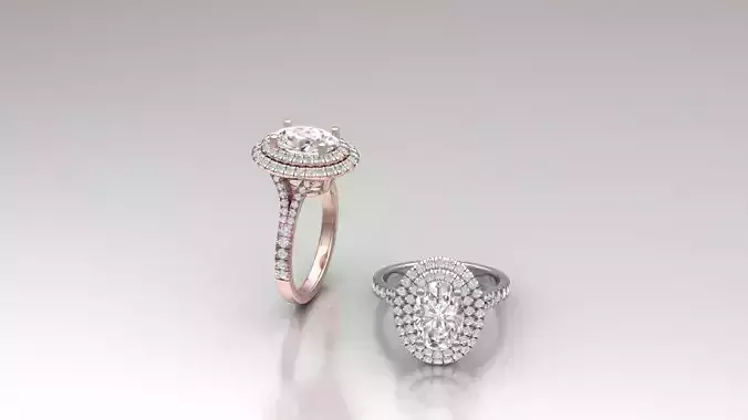 Waverly Double Halo Oval Diamond Engagement Ring 3D print model