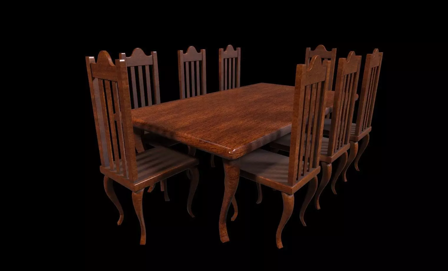 Elegant Vintage Dining Table and Chairs 3D Model Low-poly 3D model_0